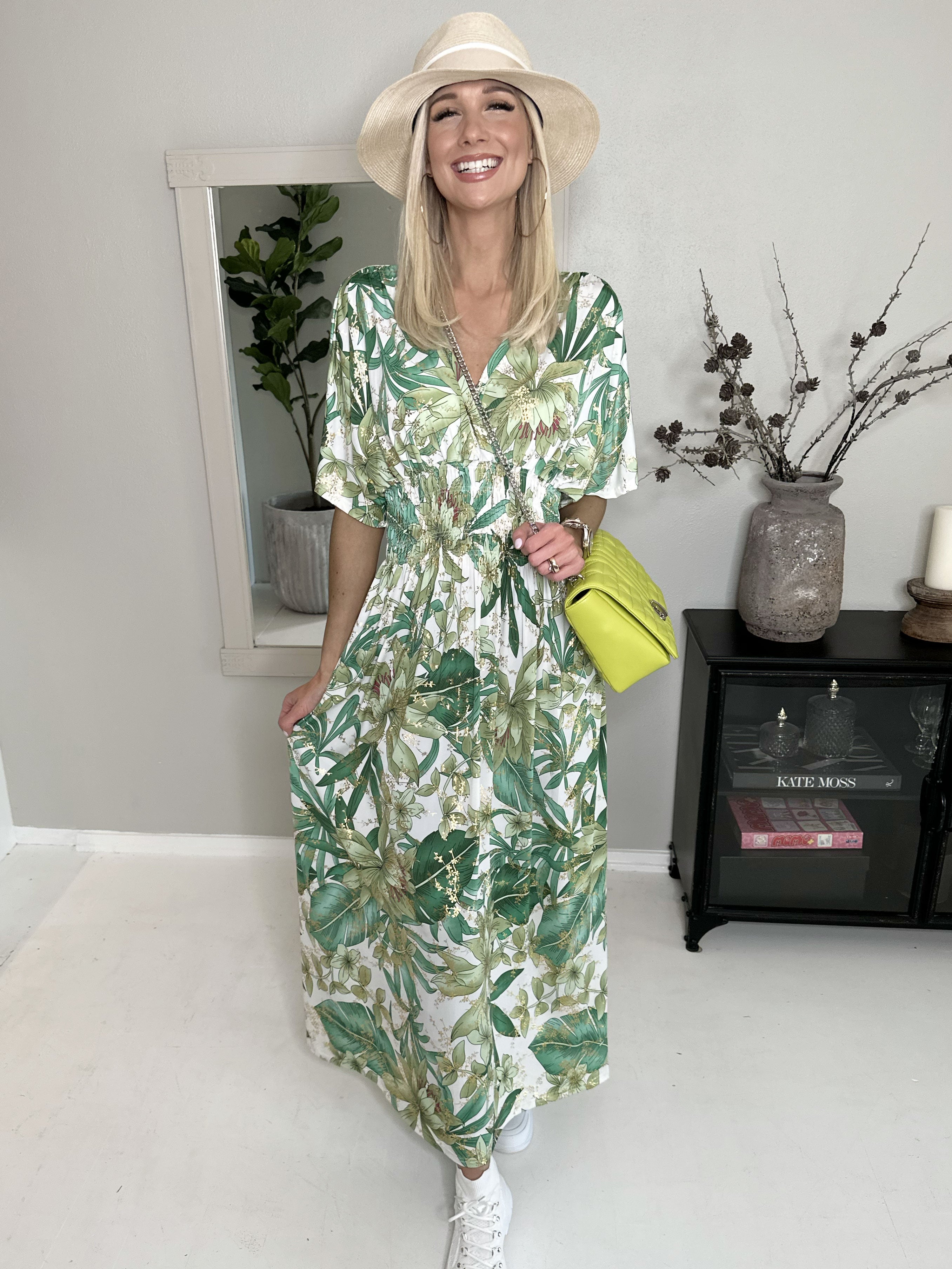 Pams - Lång mönstrad elastisk klänning