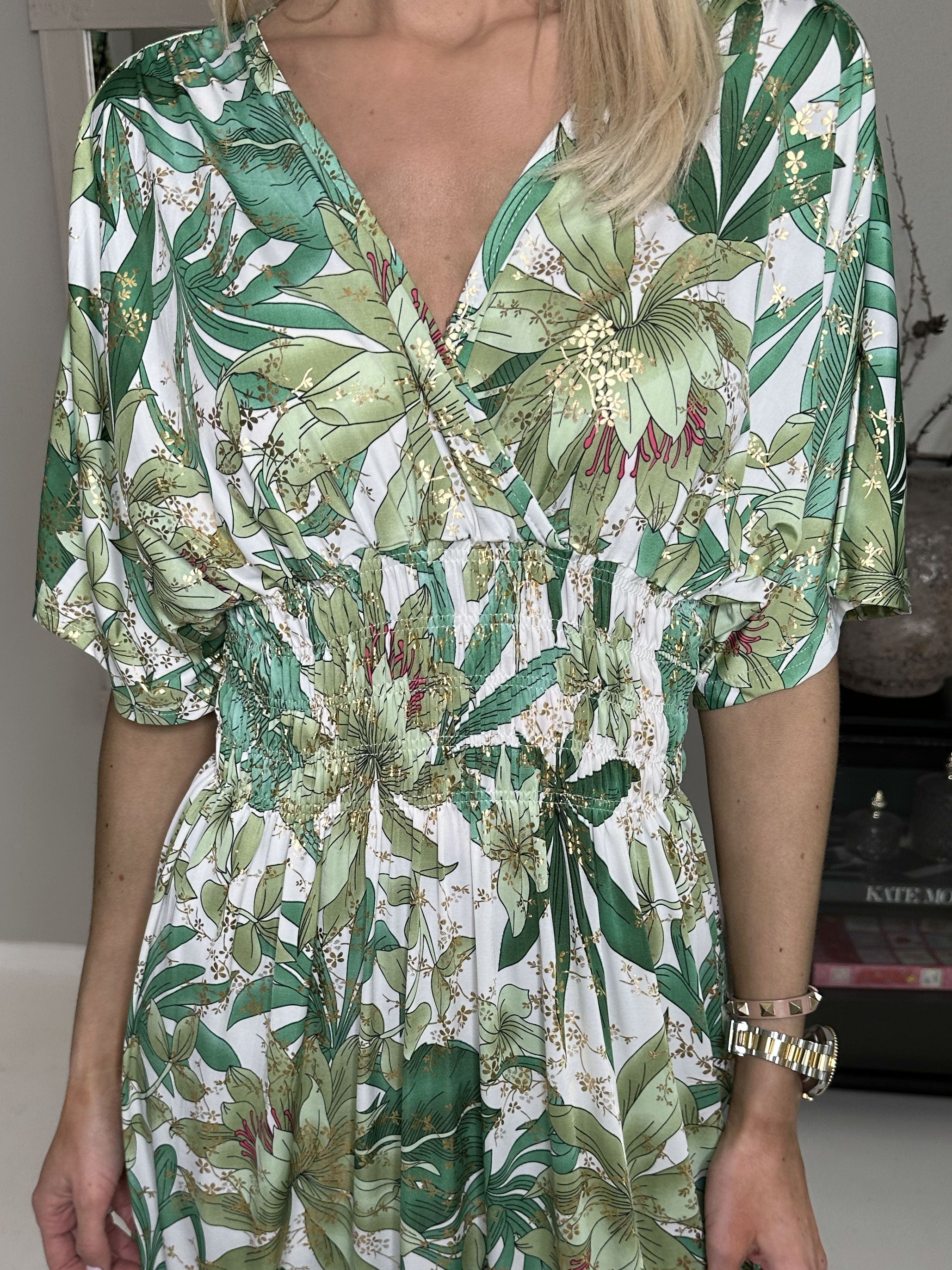 Pams - Lång mönstrad elastisk klänning