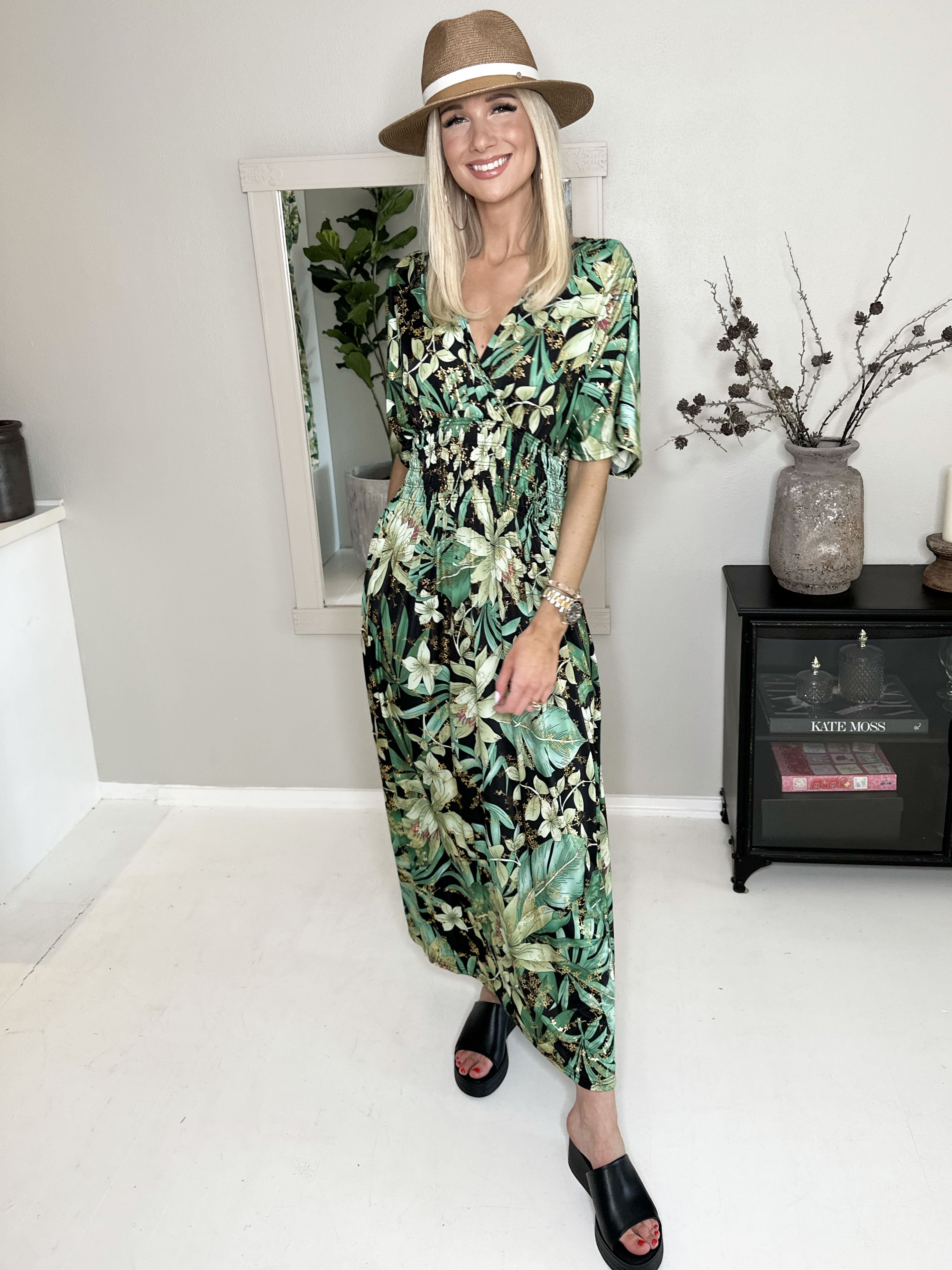 Pams - Lång mönstrad elastisk klänning