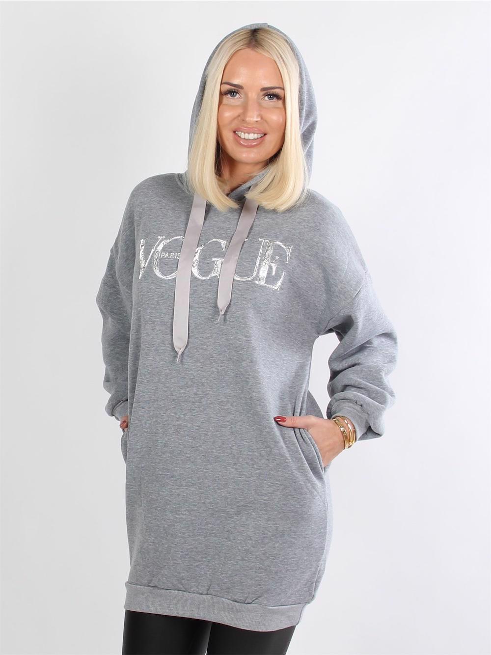 Charlene - Armégrön joggingklänning med huva och silverfärgad skrift