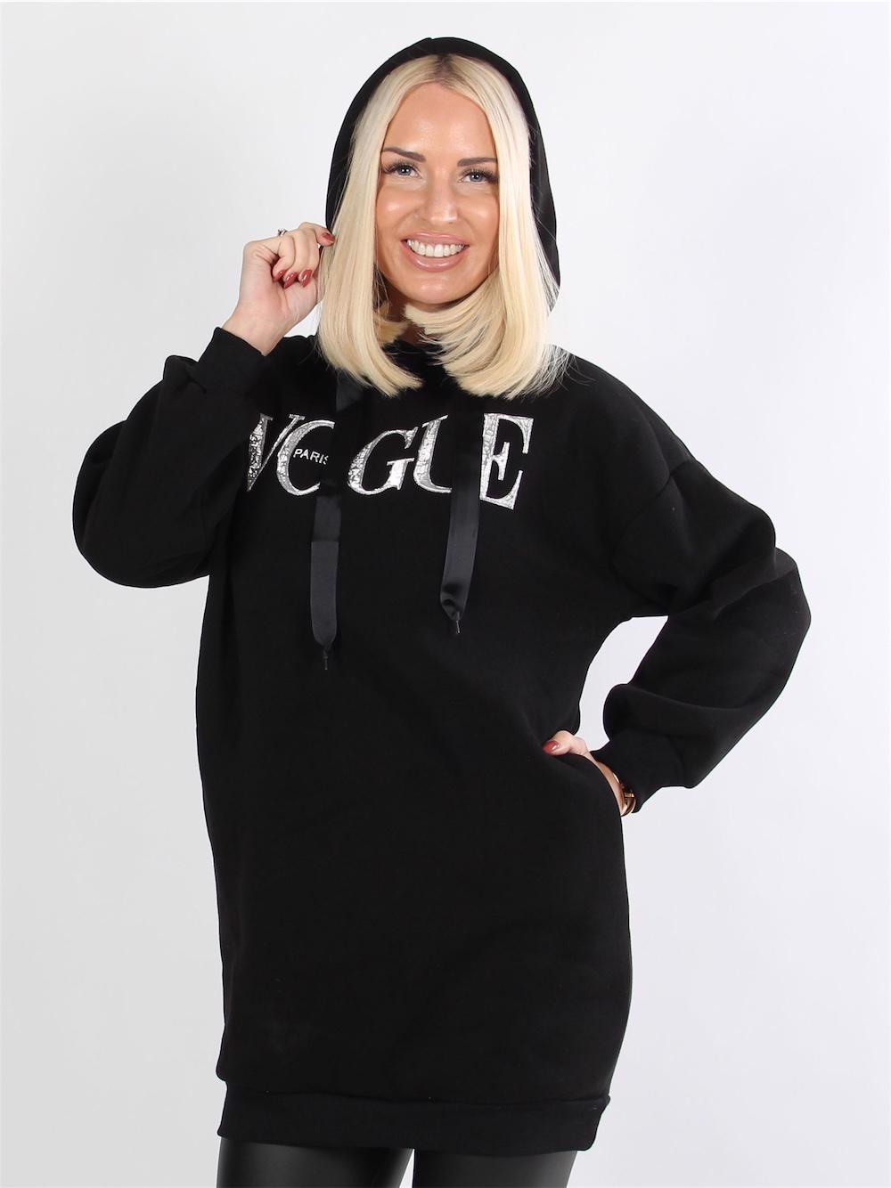 Charlene - Armégrön joggingklänning med huva och silverfärgad skrift