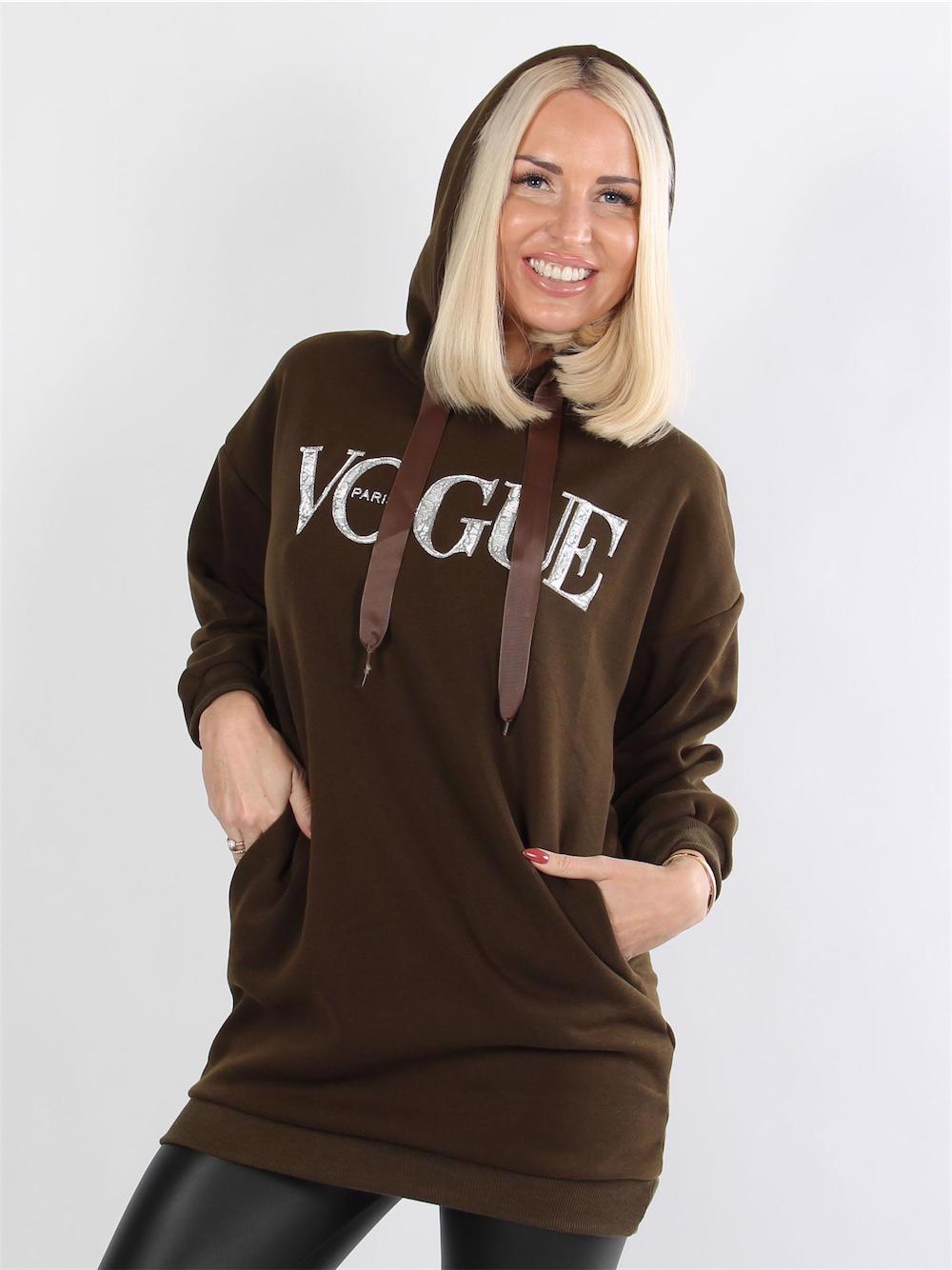 Charlene - Armégrön joggingklänning med huva och silverfärgad skrift