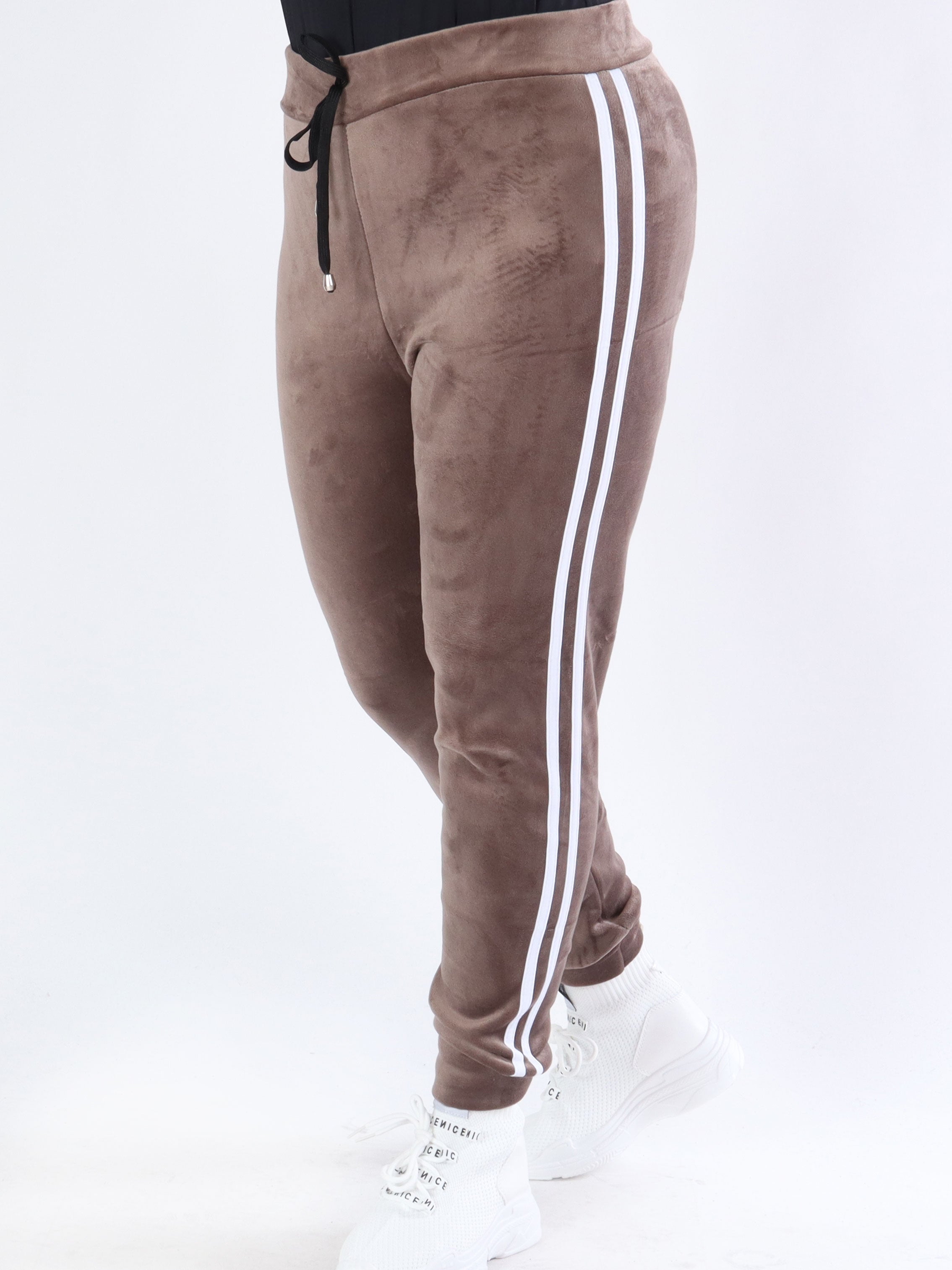 Achilla - Mjukisbyxor i velour med vita ränder