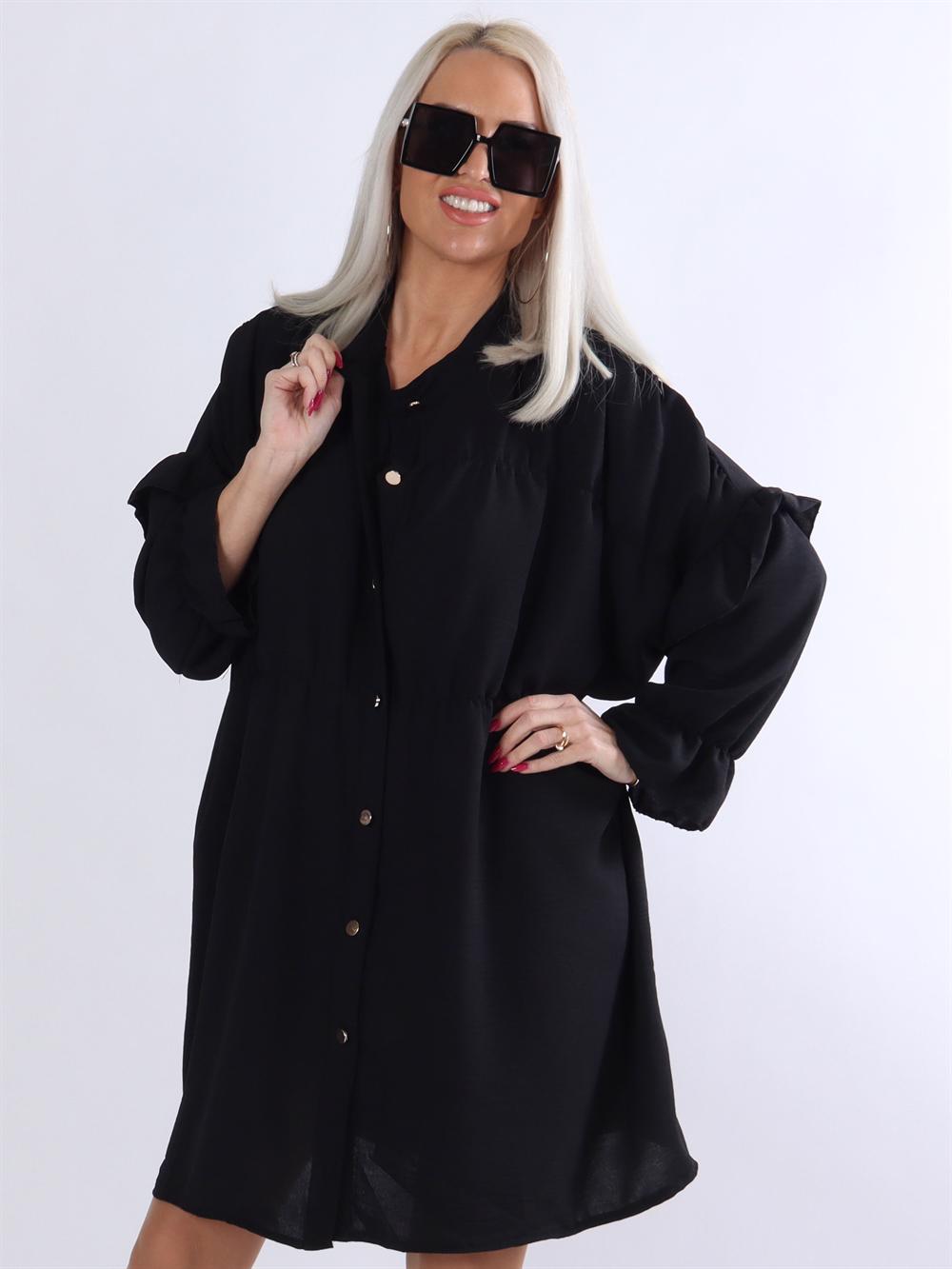 Monica Plain - Tunikaklänning med volanger och guldknappar