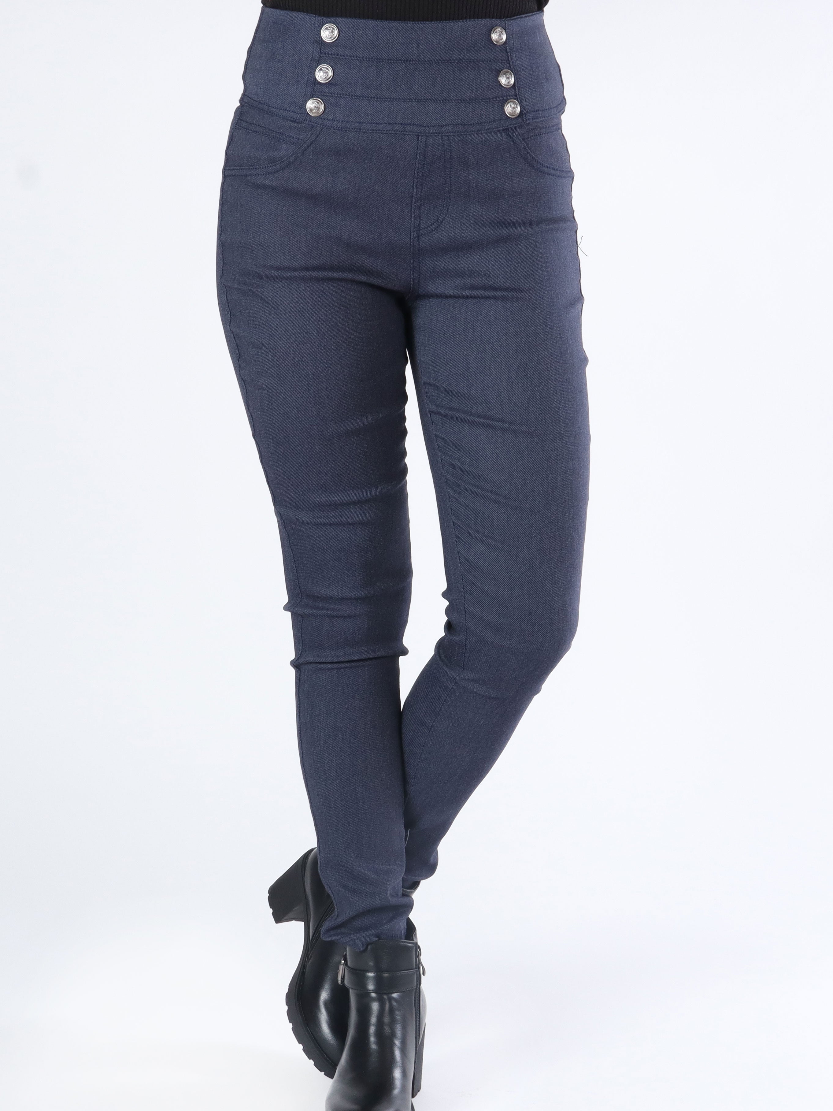Adelpha - Leggings i jeanslook med knappar framtill