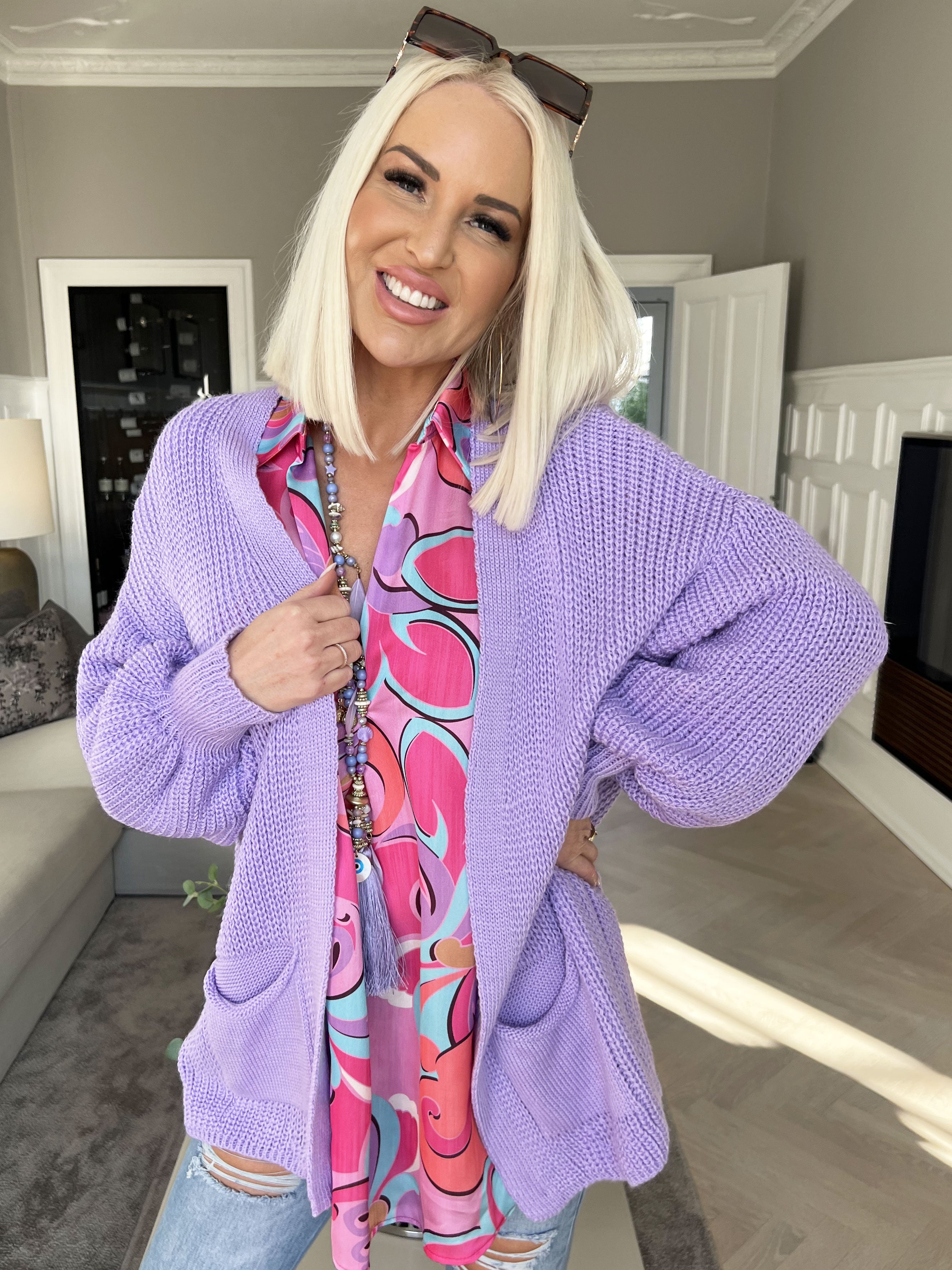 Sally Short - Söt stickad kofta med ballongärmar