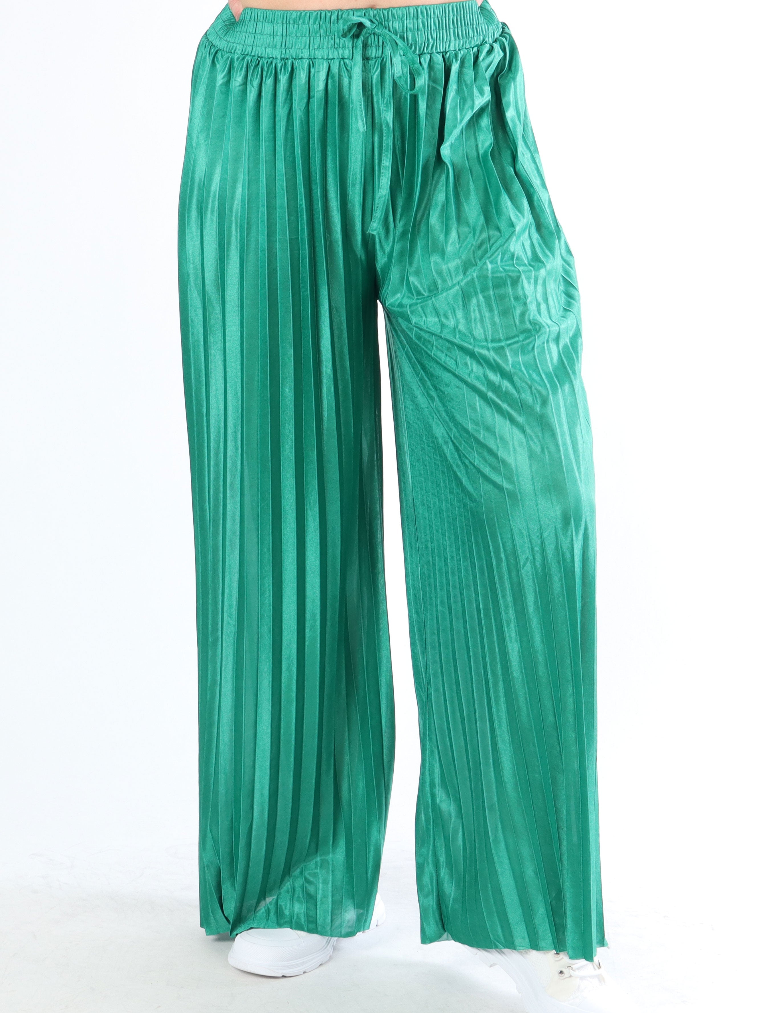 Callie - Enkla plisserade byxor i glänsande tyg