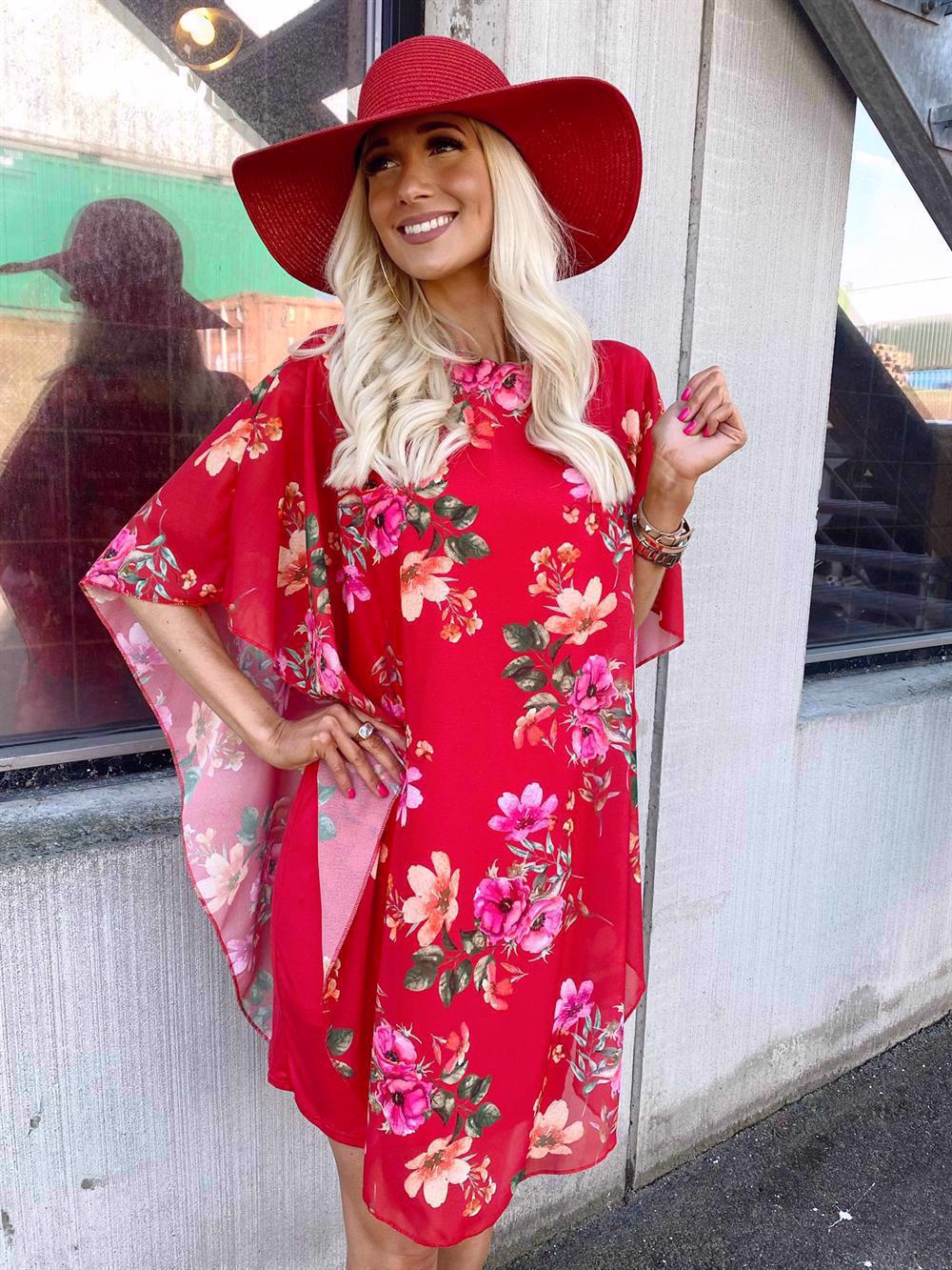 Kenya Flower - Tunikaklänning med chiffonglager i blommigt tryck