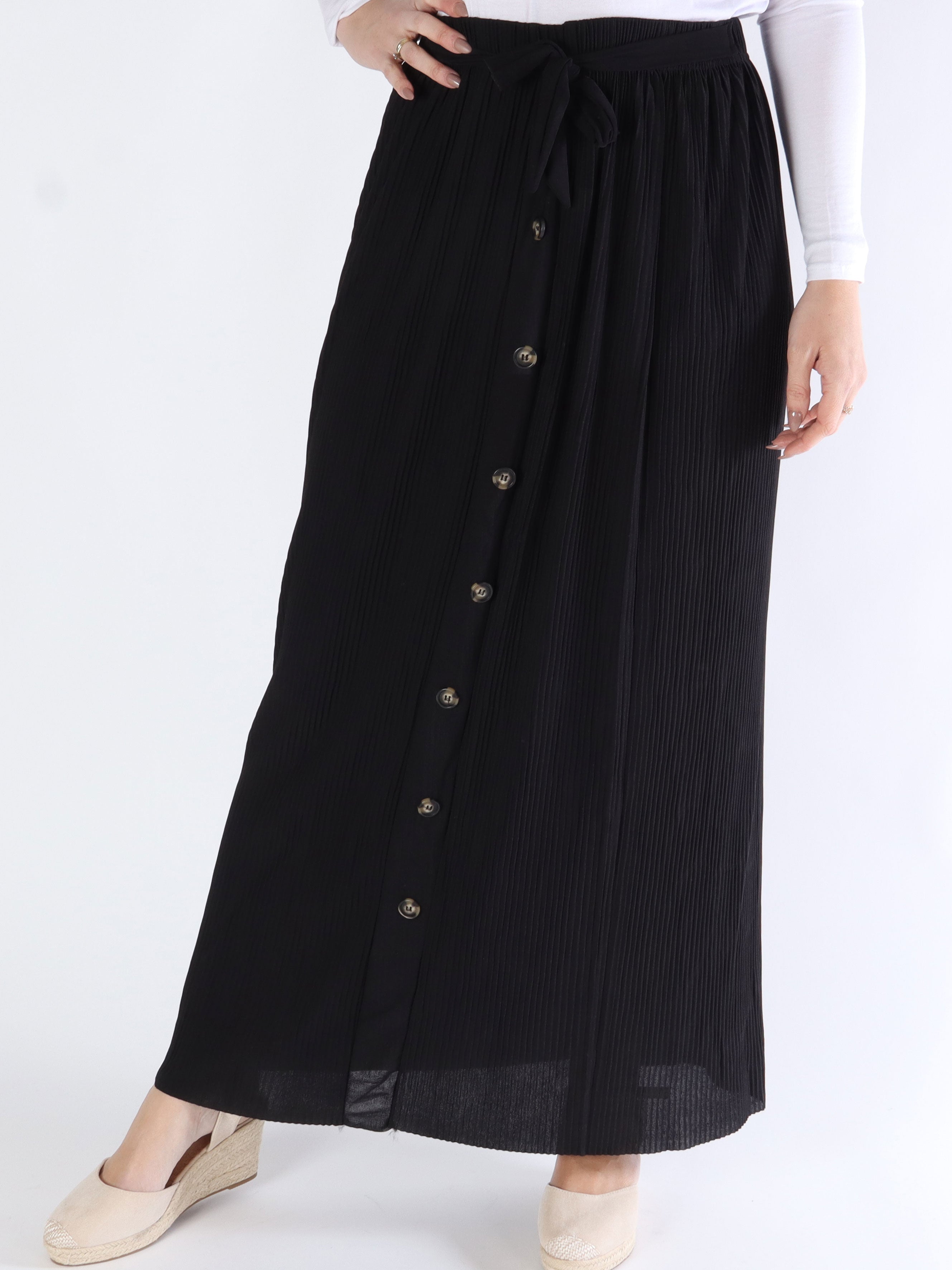 Andrea - Lång plisserad kjol med knappar