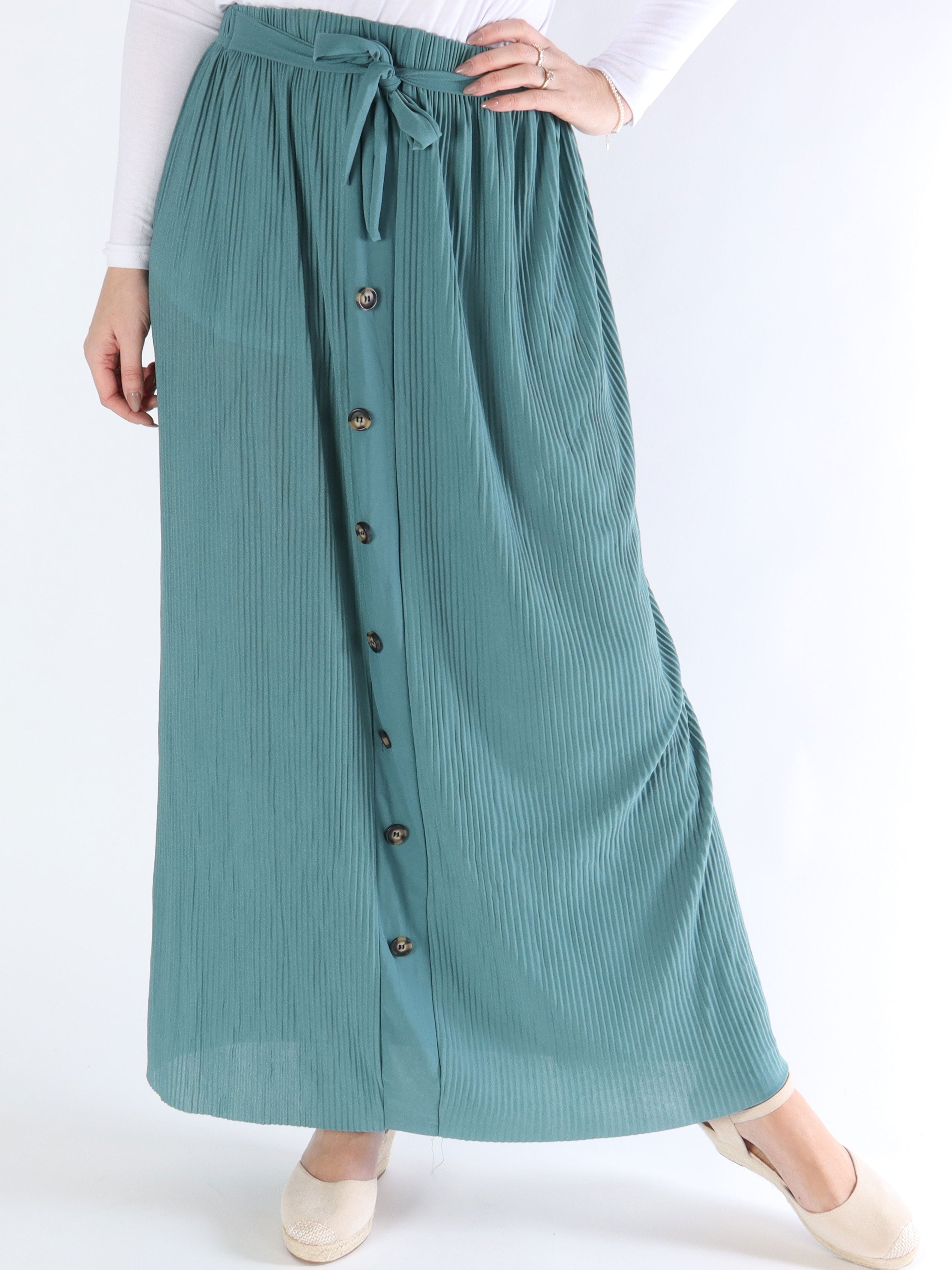 Andrea - Lång plisserad kjol med knappar