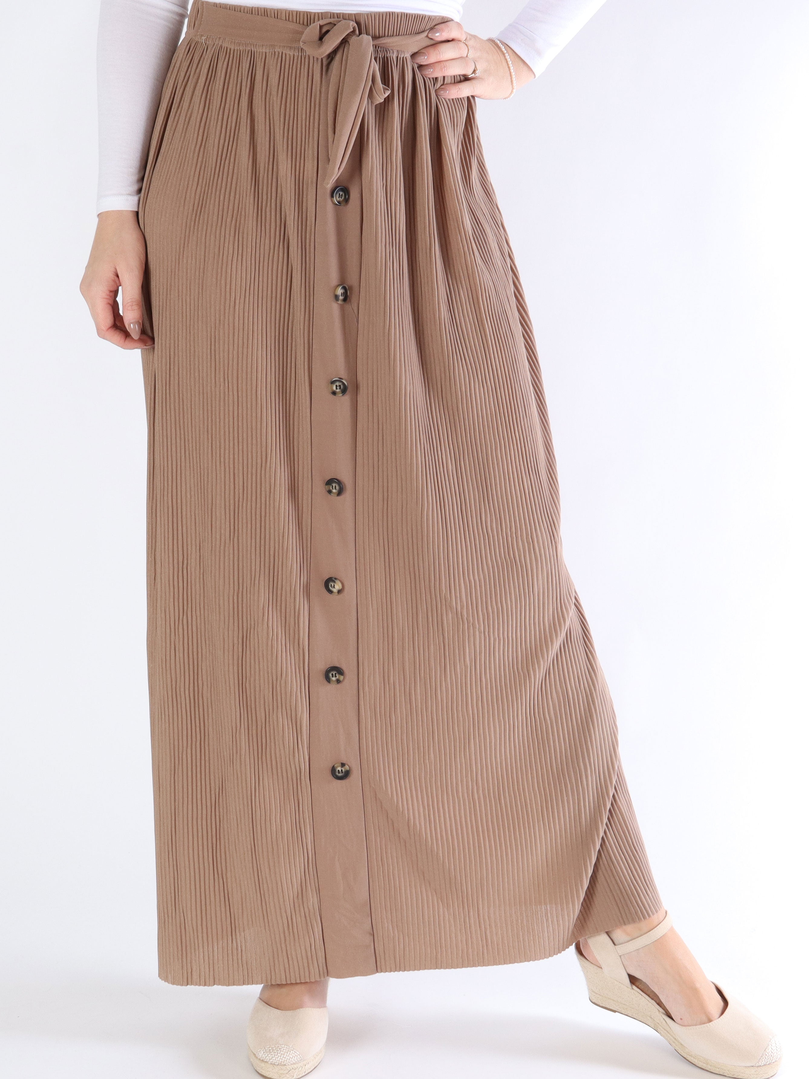 Andrea - Lång plisserad kjol med knappar