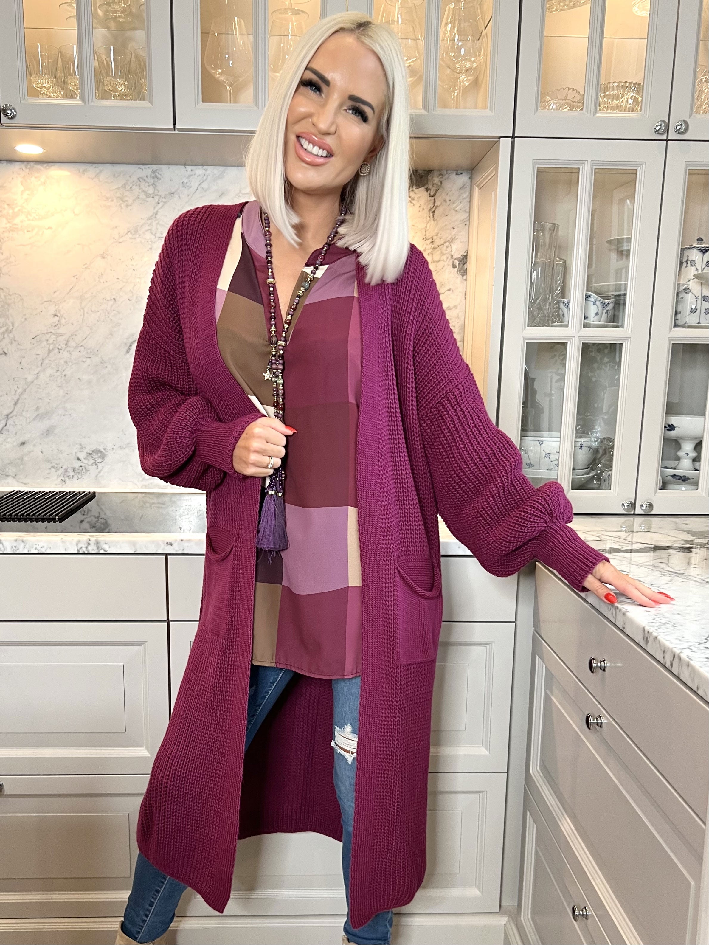 Sally - Stickad kofta med ballongärmar