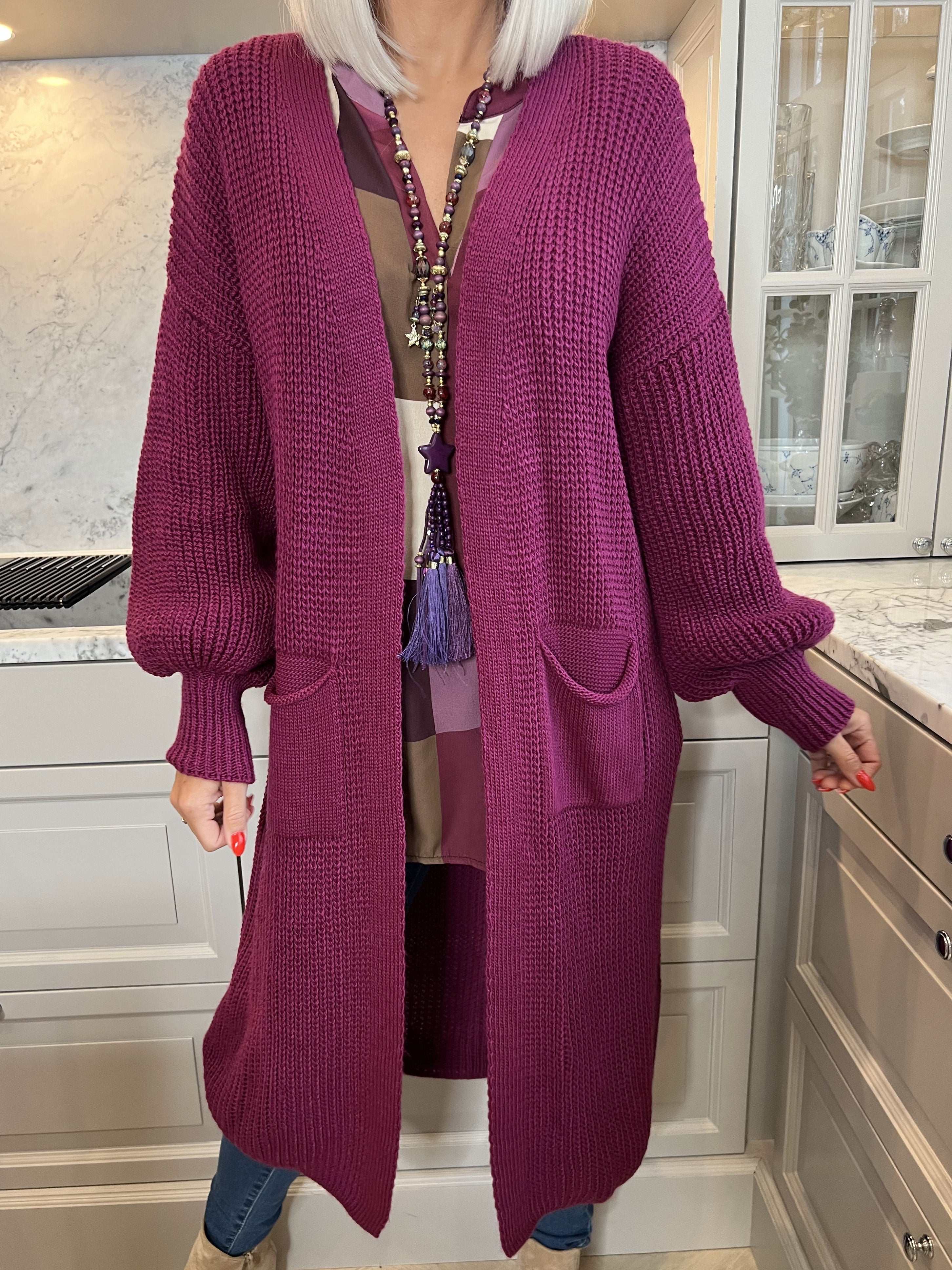 Sally - Stickad kofta med ballongärmar