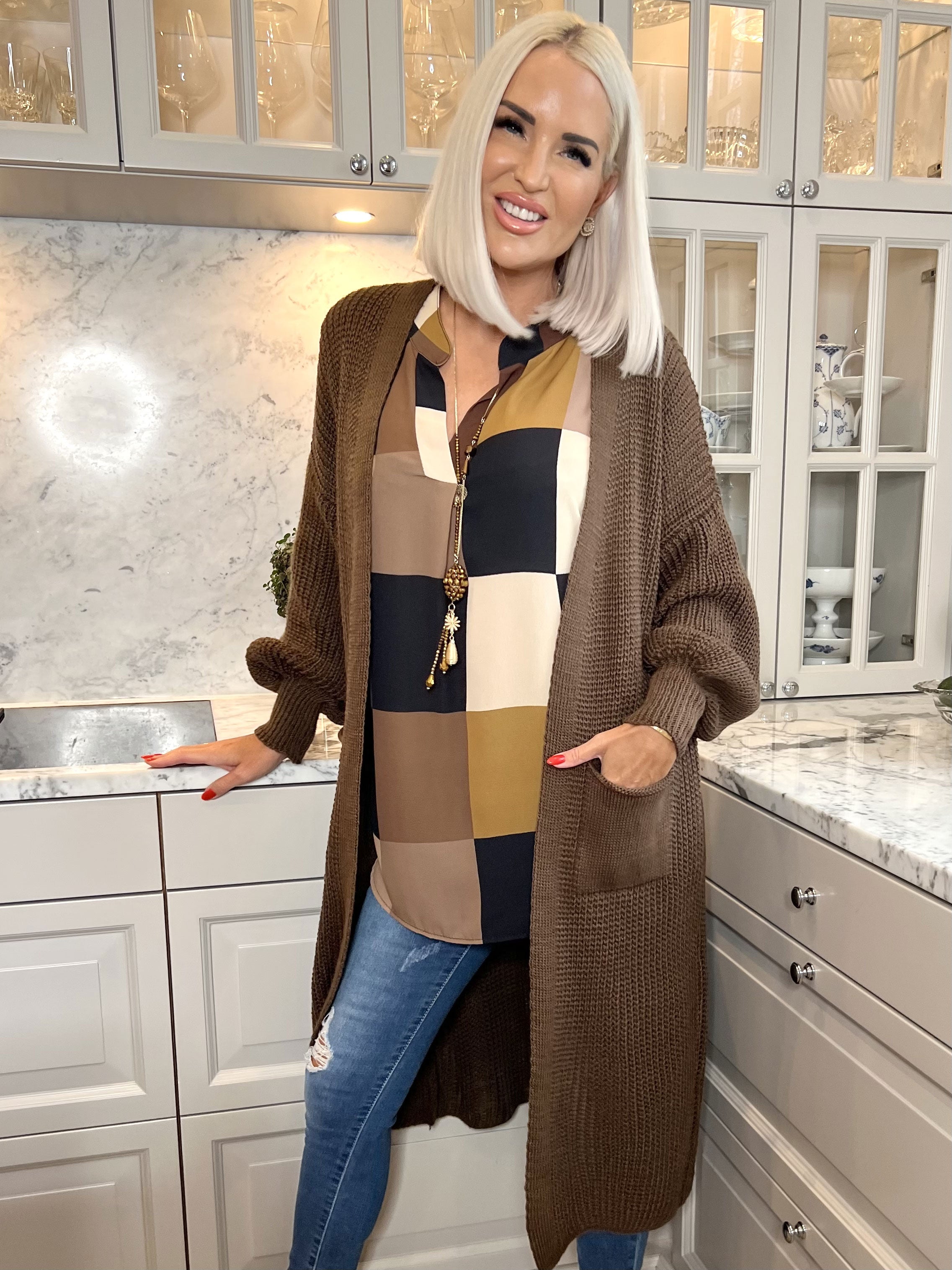 Sally - Stickad kofta med ballongärmar