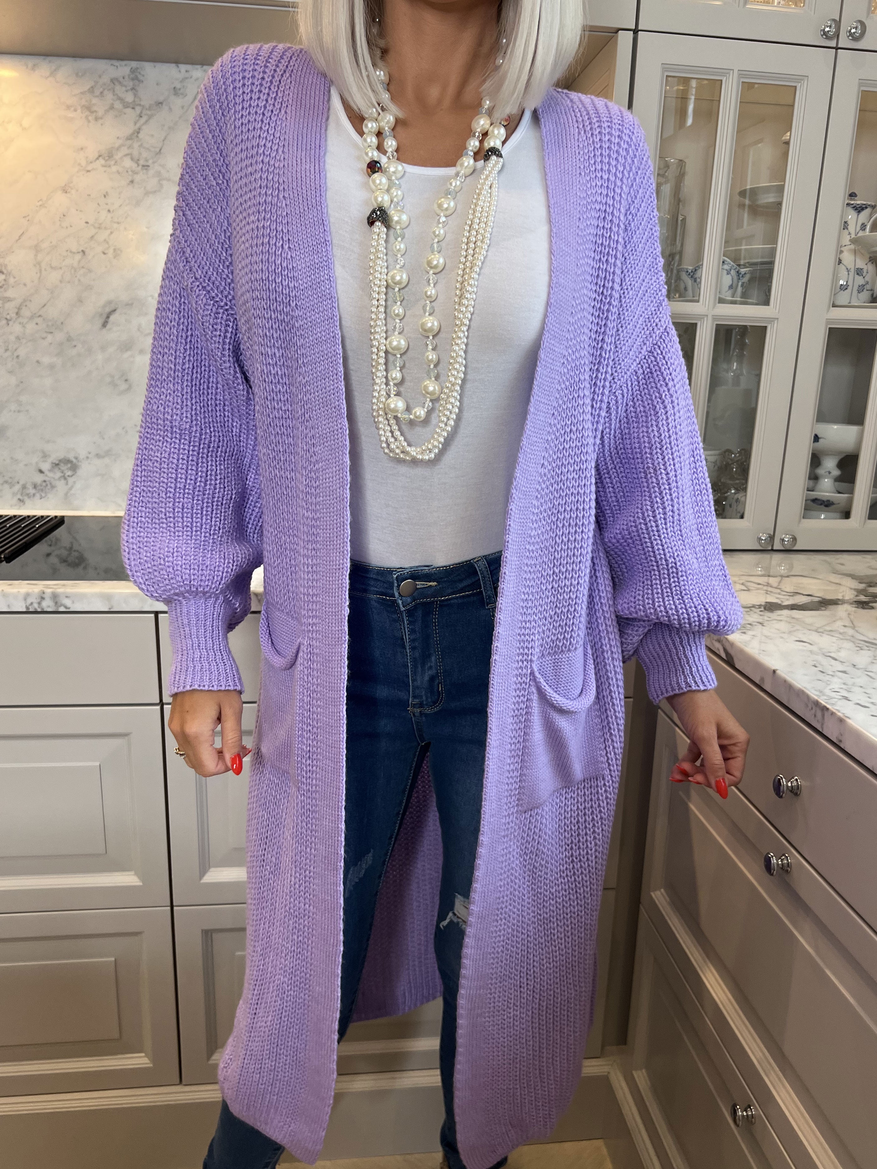 Sally - Stickad kofta med ballongärmar