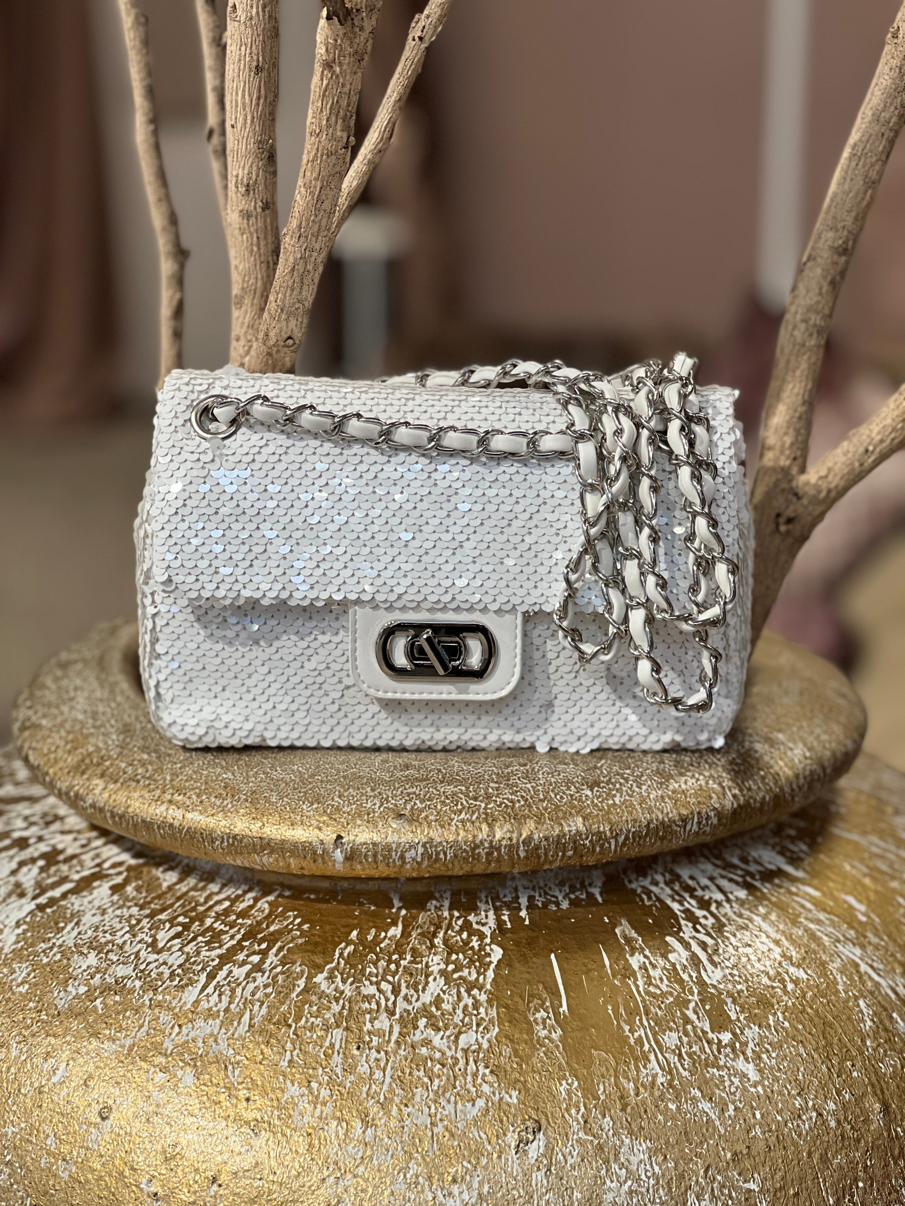 Alina - Paljettväska med silverkedja