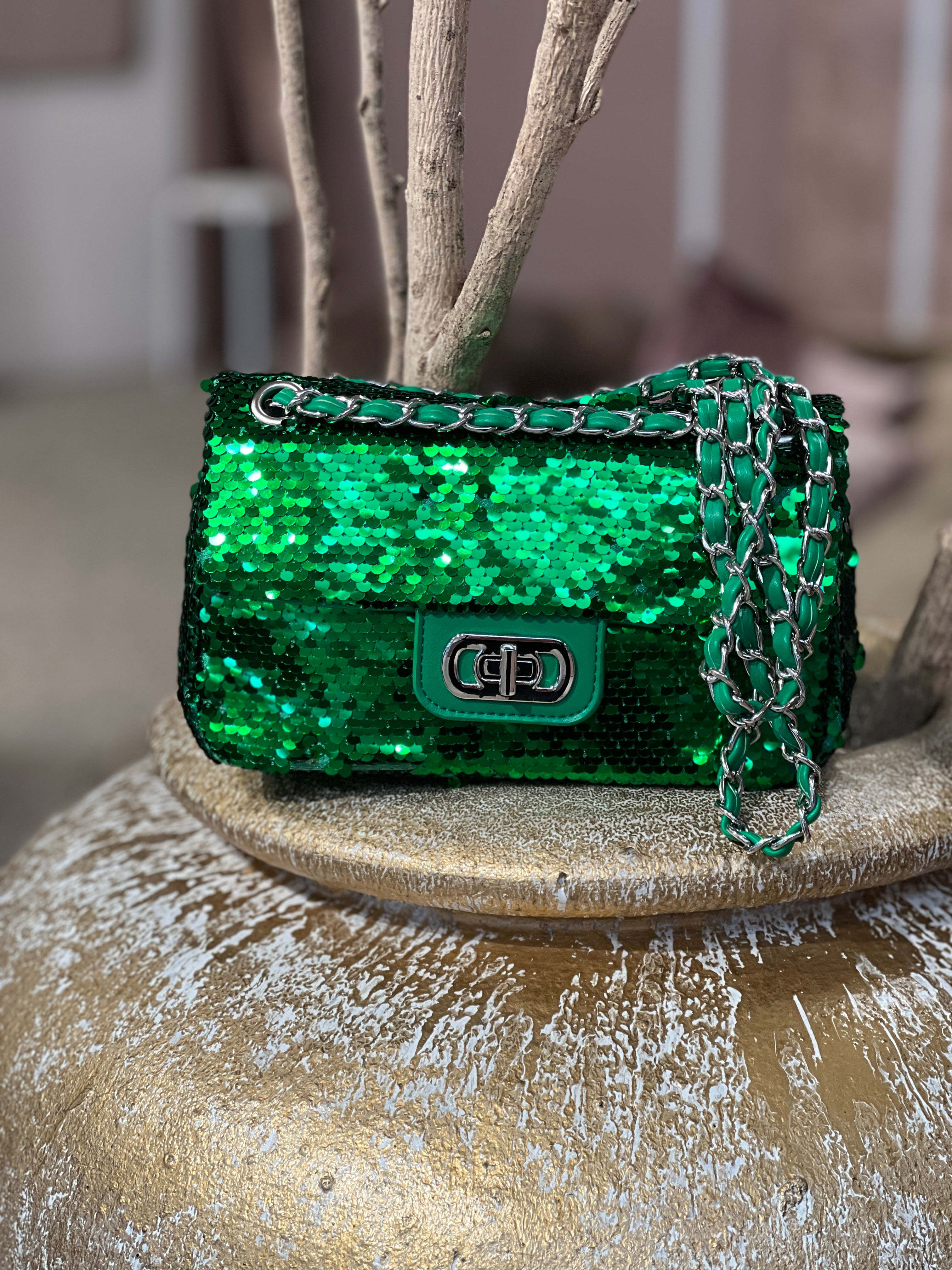 Alina - Paljettväska med silverkedja