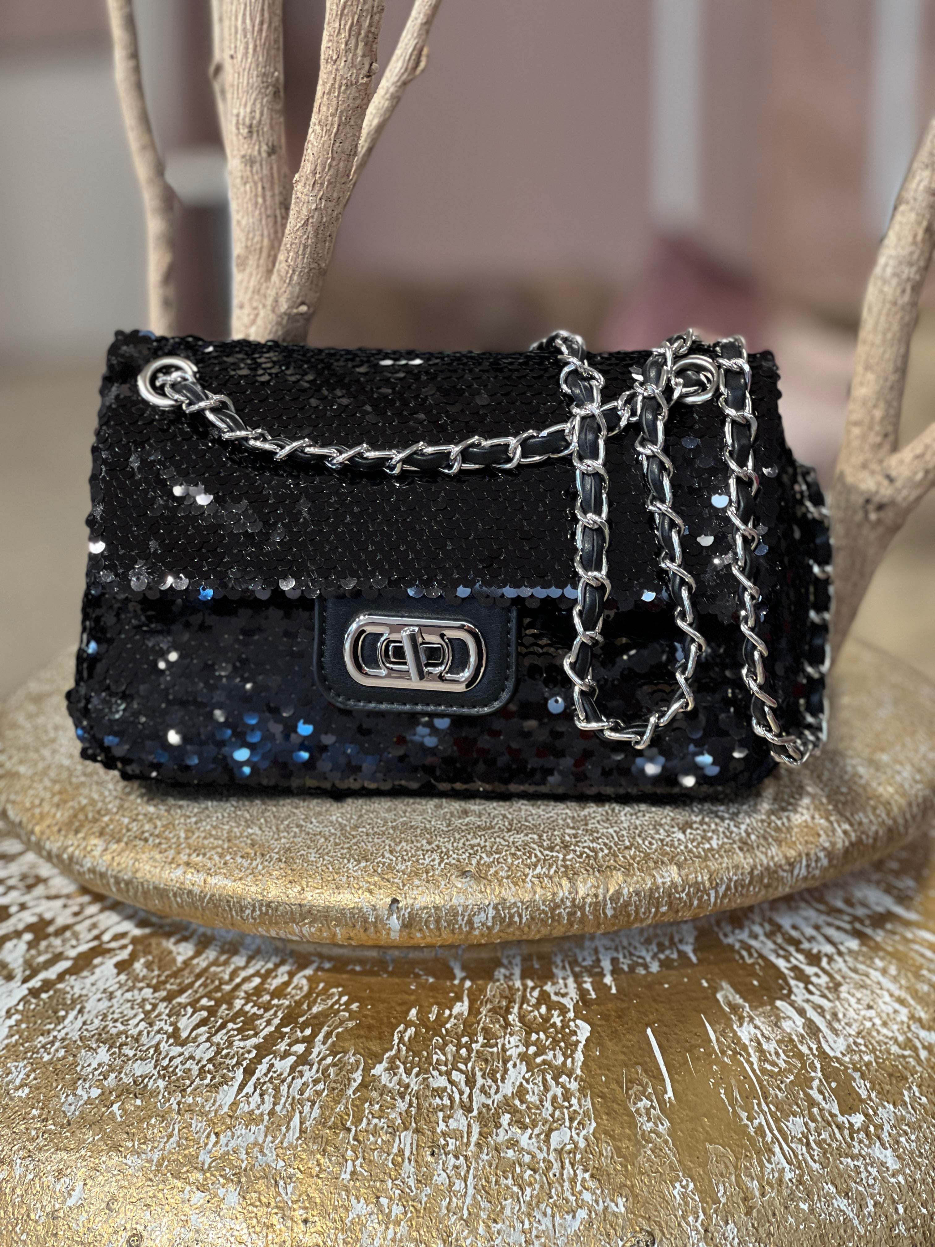 Alina - Paljettväska med silverkedja