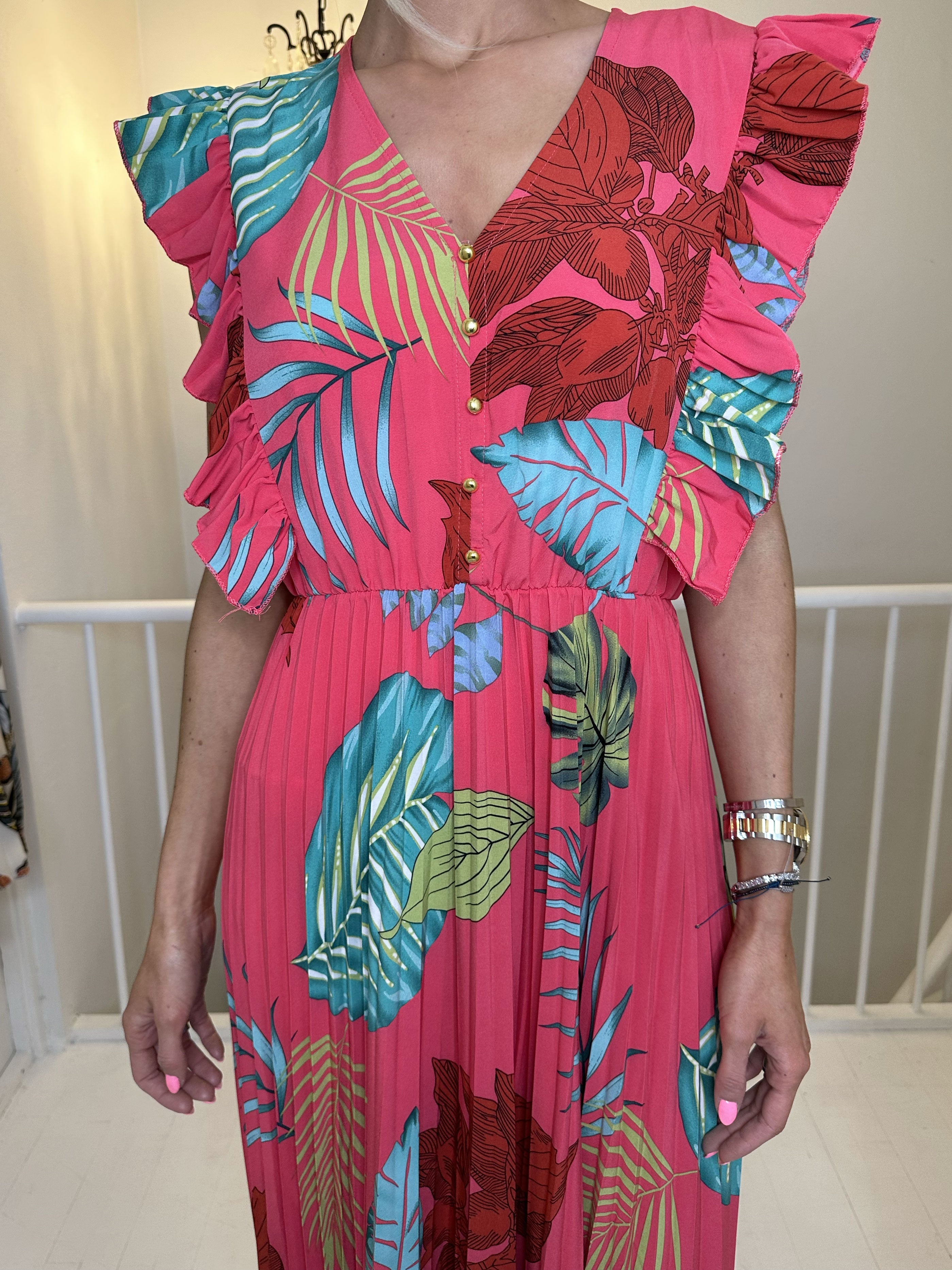 Lullu Leaf - Lång klänning med volanger och veckad kjol