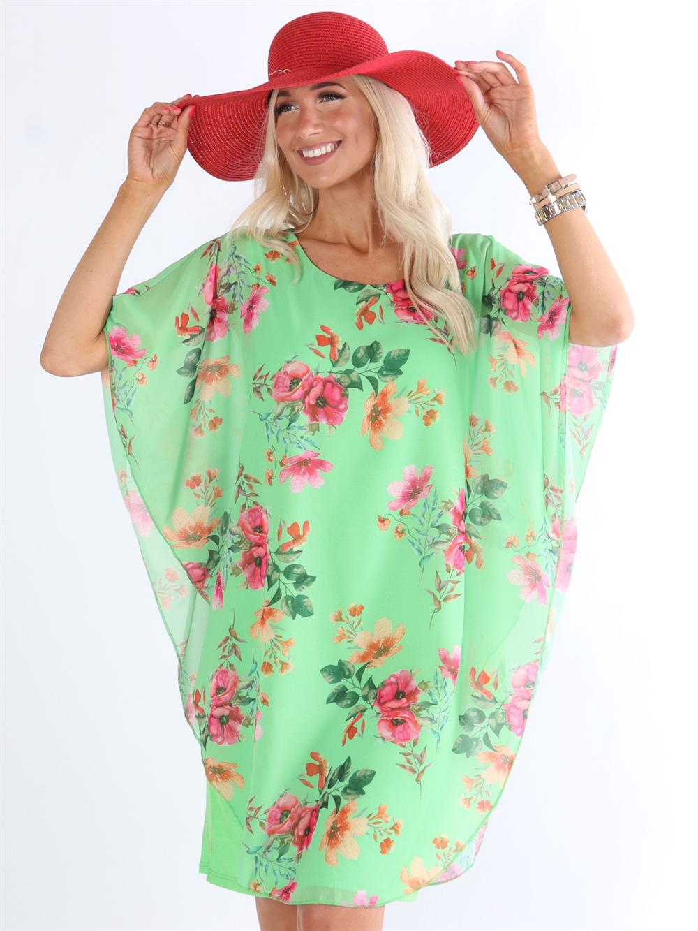 Kenya Flower - Tunikaklänning med chiffonglager i blommigt tryck