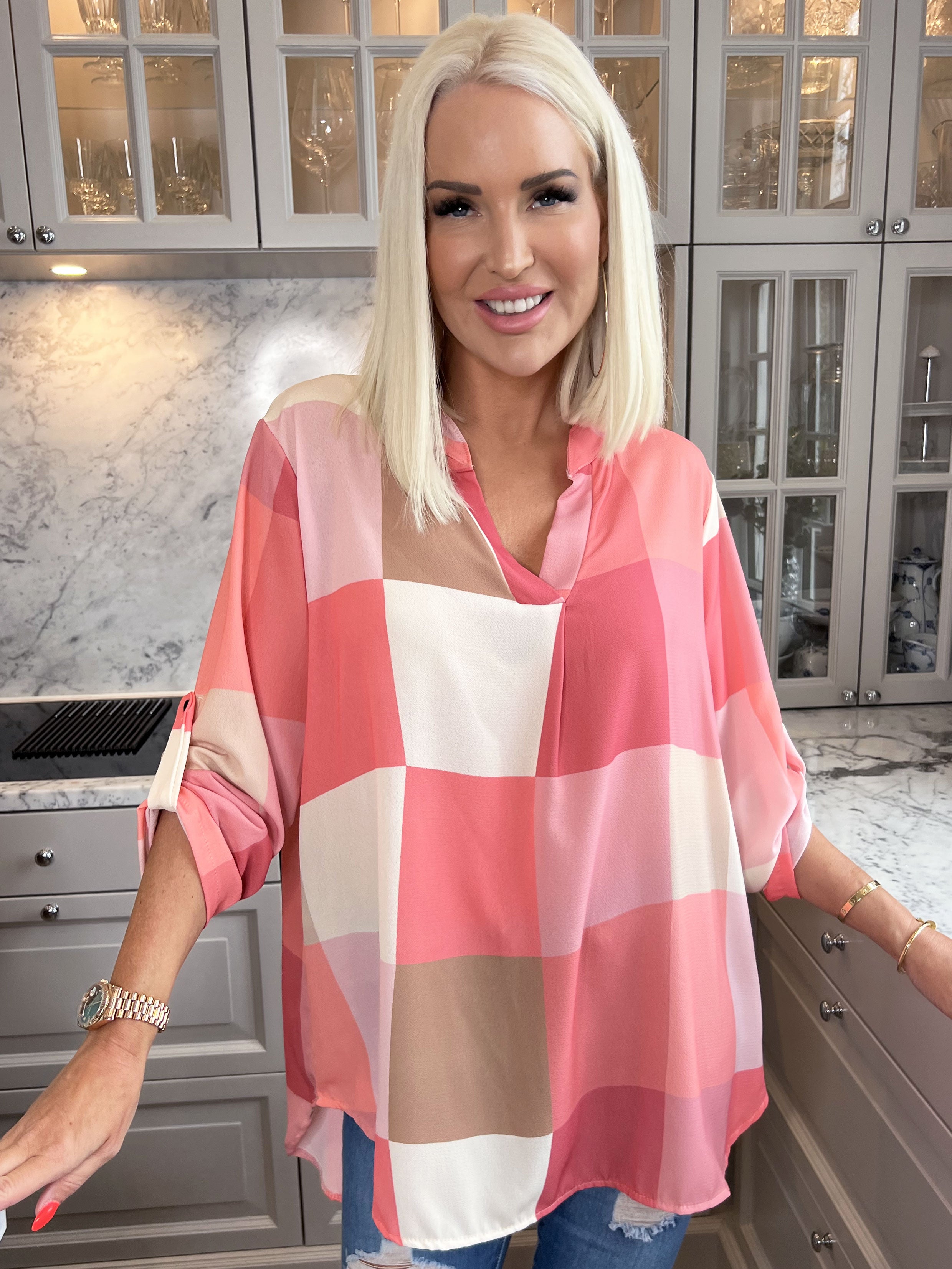 Vanesa - Lång rutig flerfärgad tunika