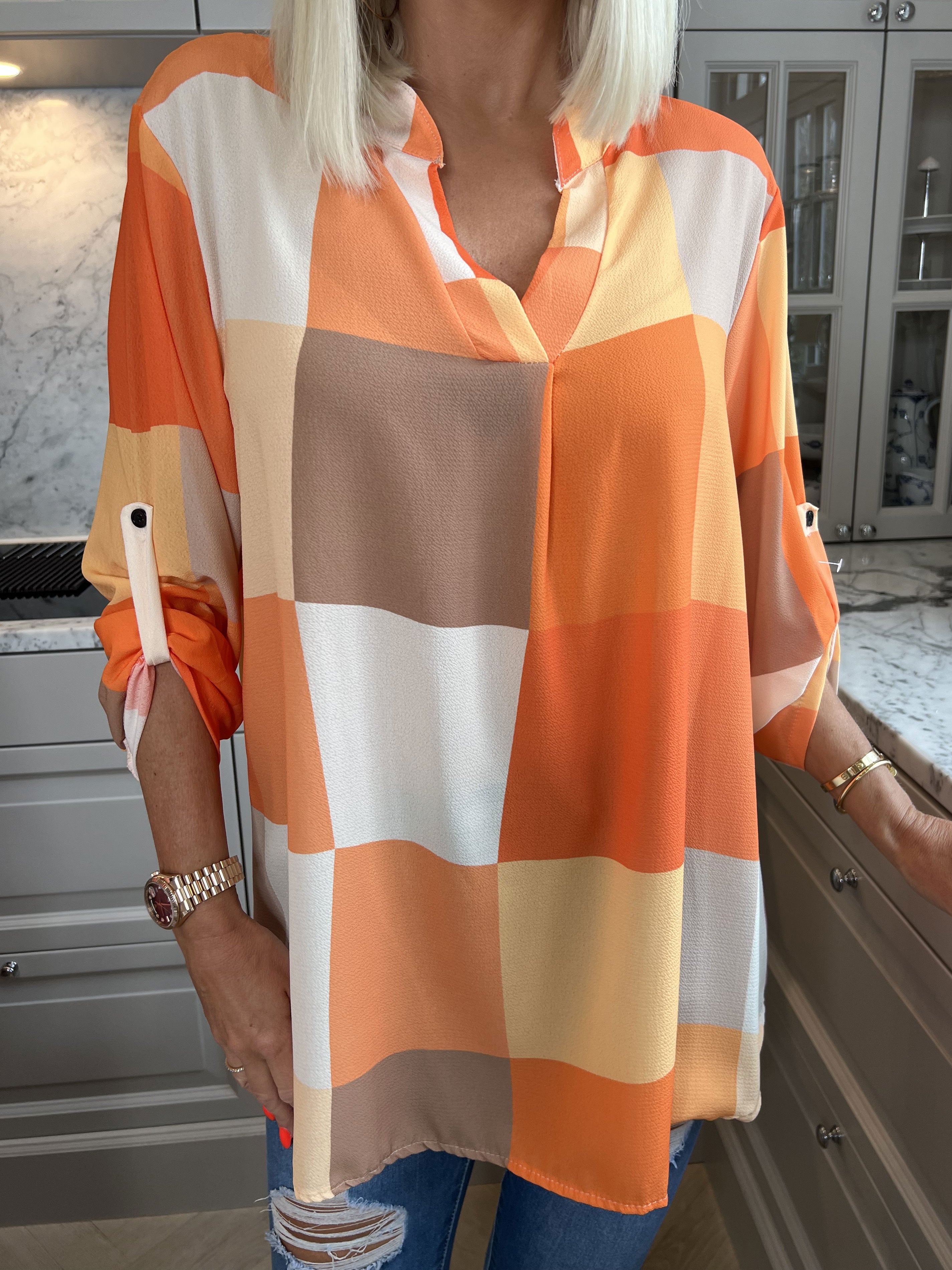 Vanesa - Lång rutig flerfärgad tunika