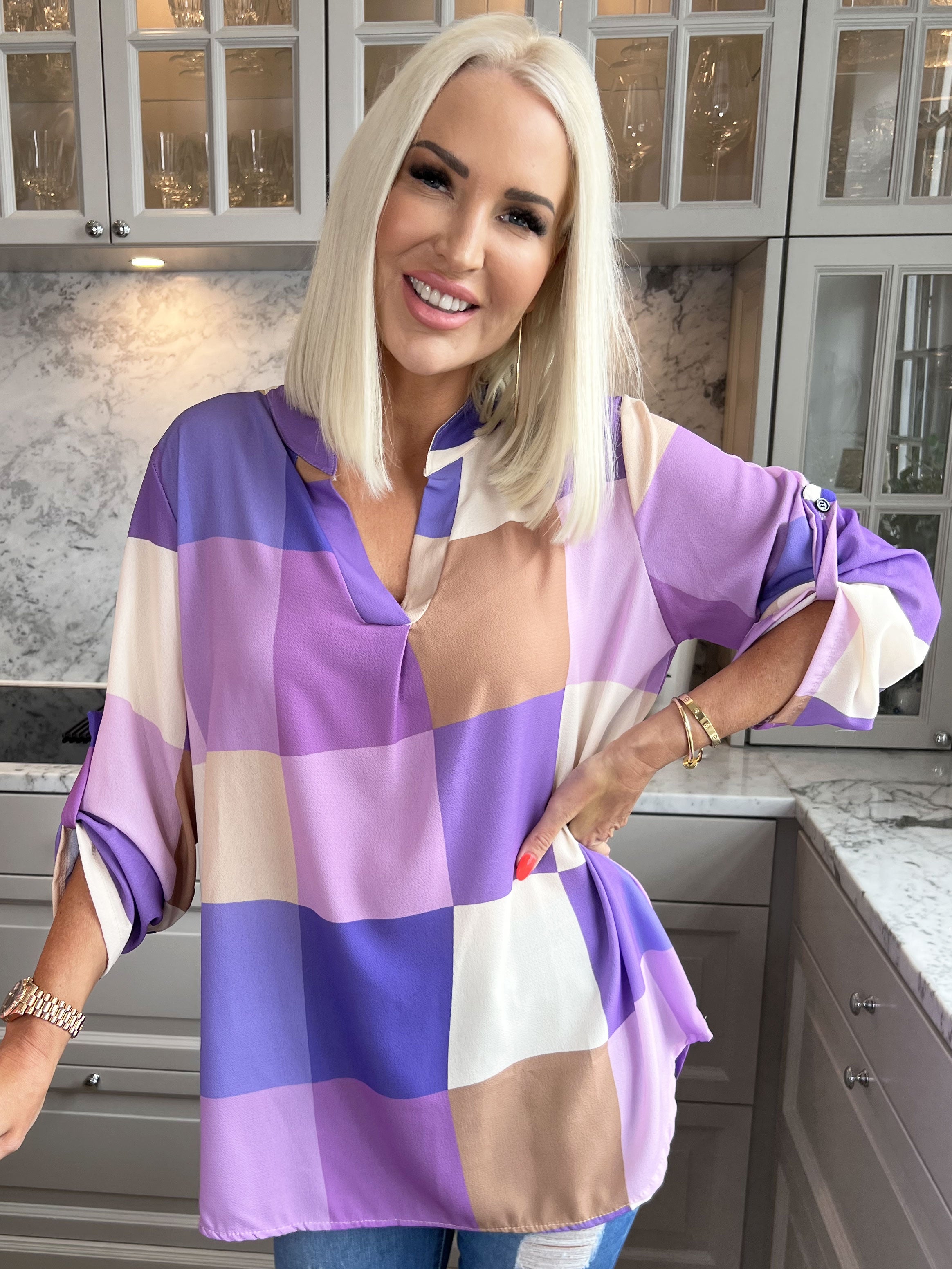 Vanesa - Lång rutig flerfärgad tunika