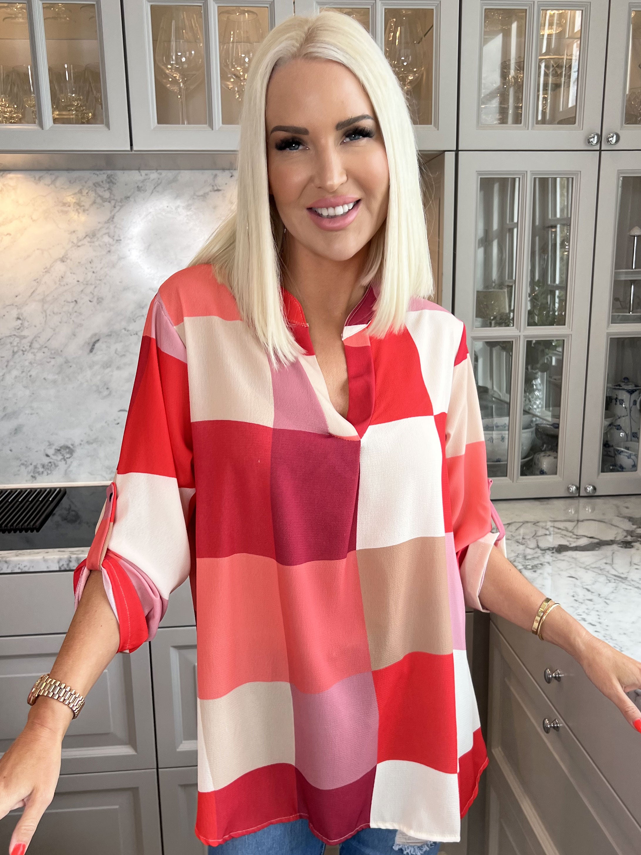 Vanesa - Lång rutig flerfärgad tunika