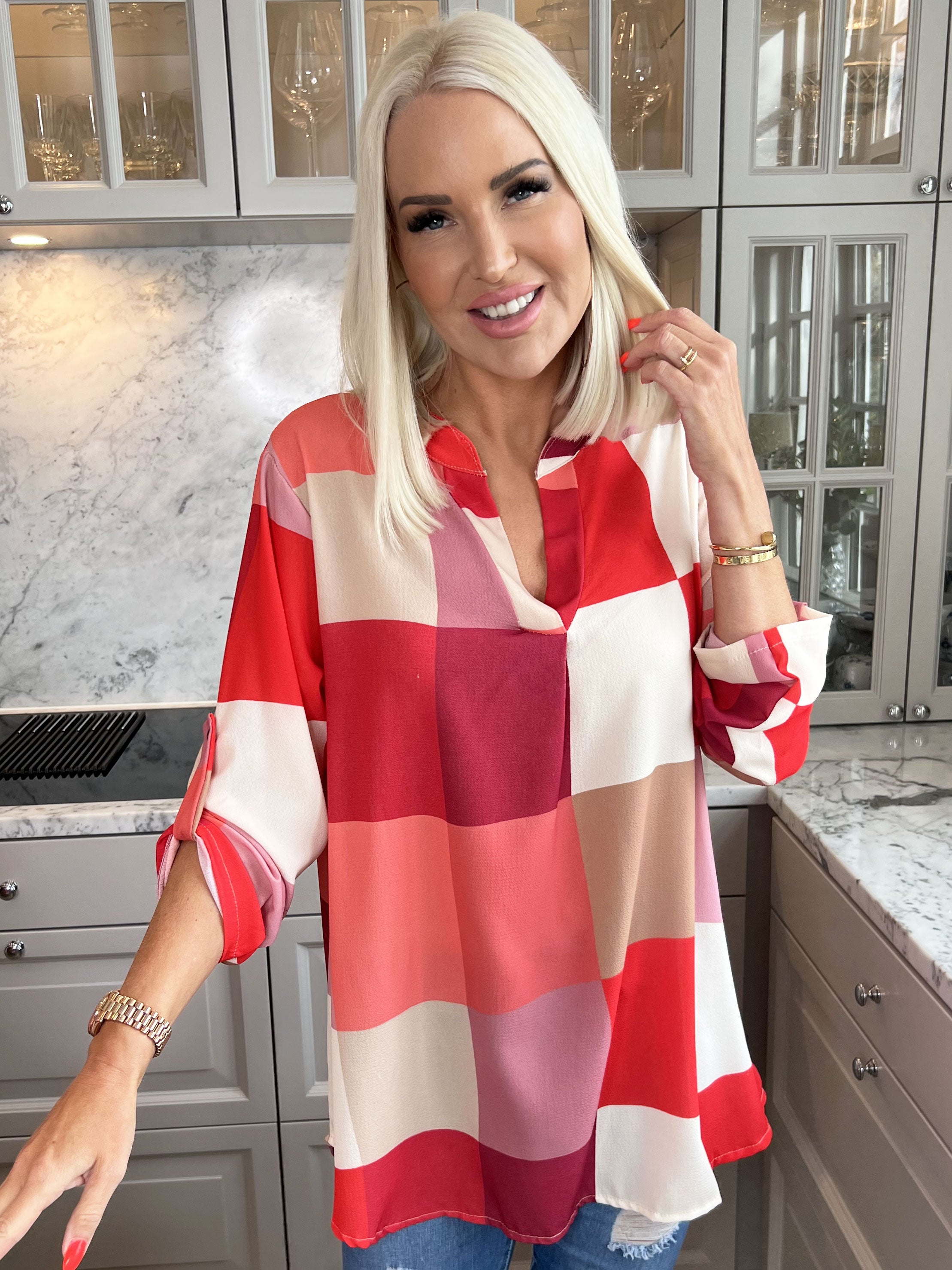 Vanesa - Lång rutig flerfärgad tunika