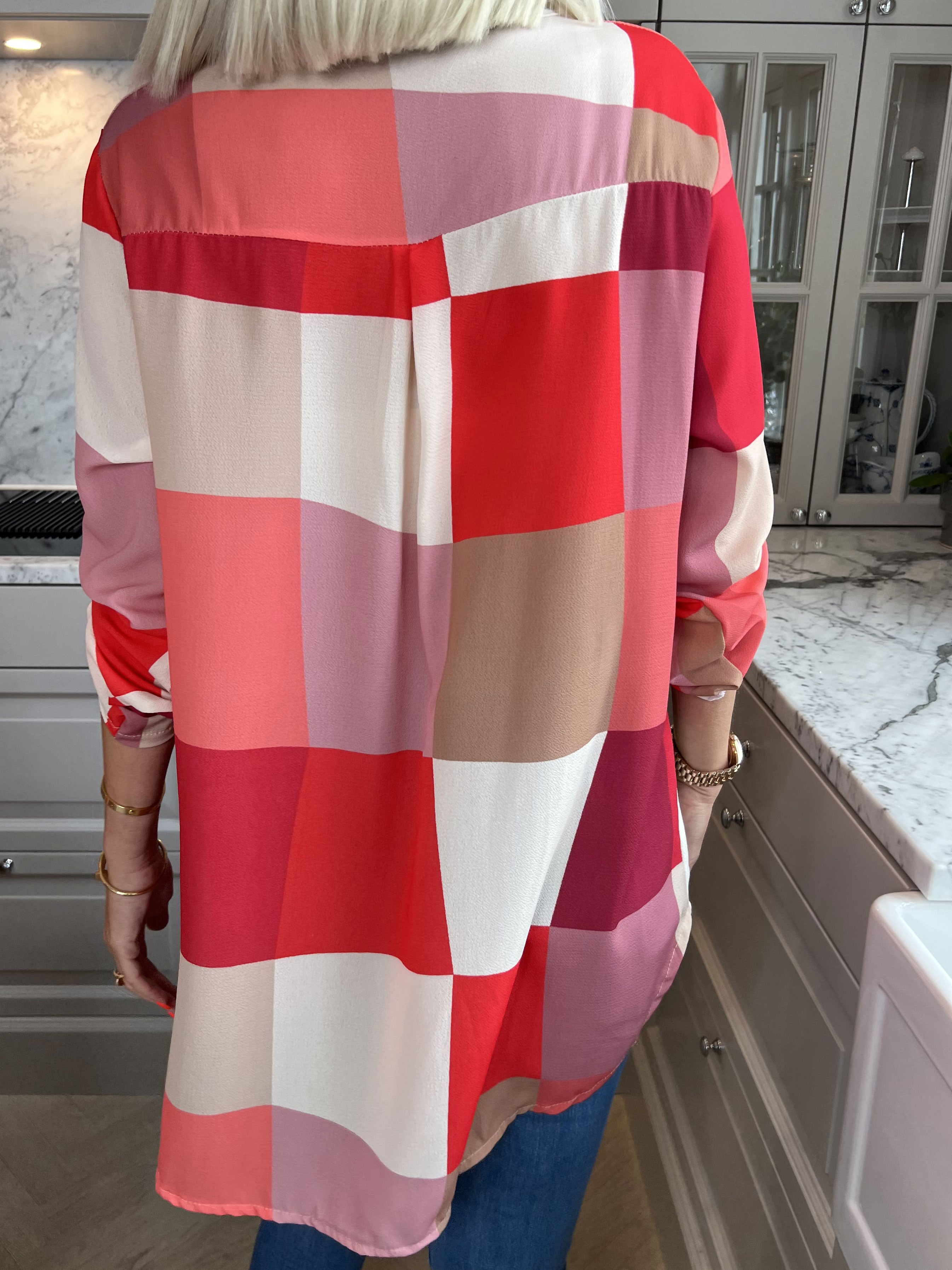 Vanesa - Lång rutig flerfärgad tunika