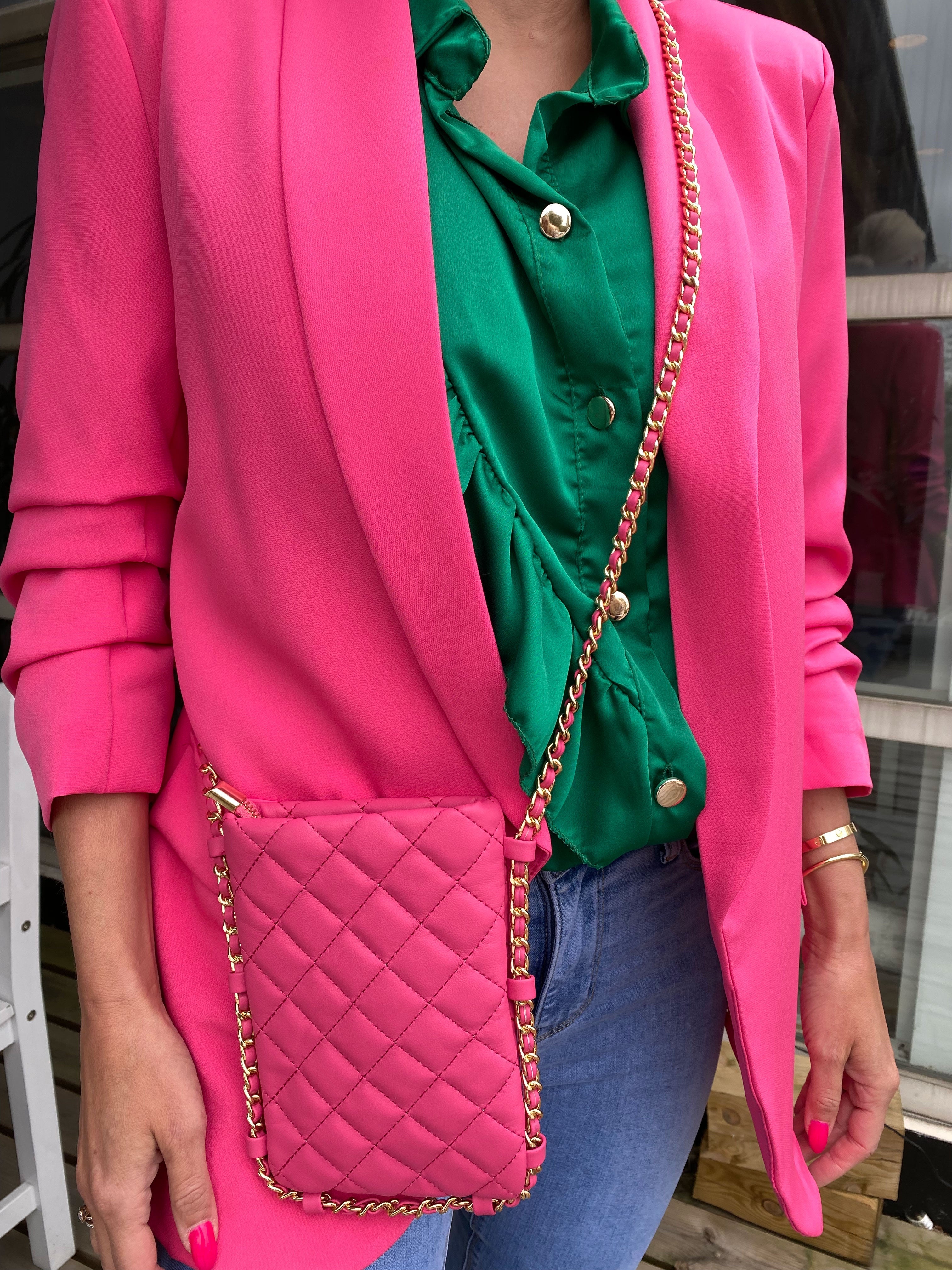 Caroline - Beige liten väska med guldkedja