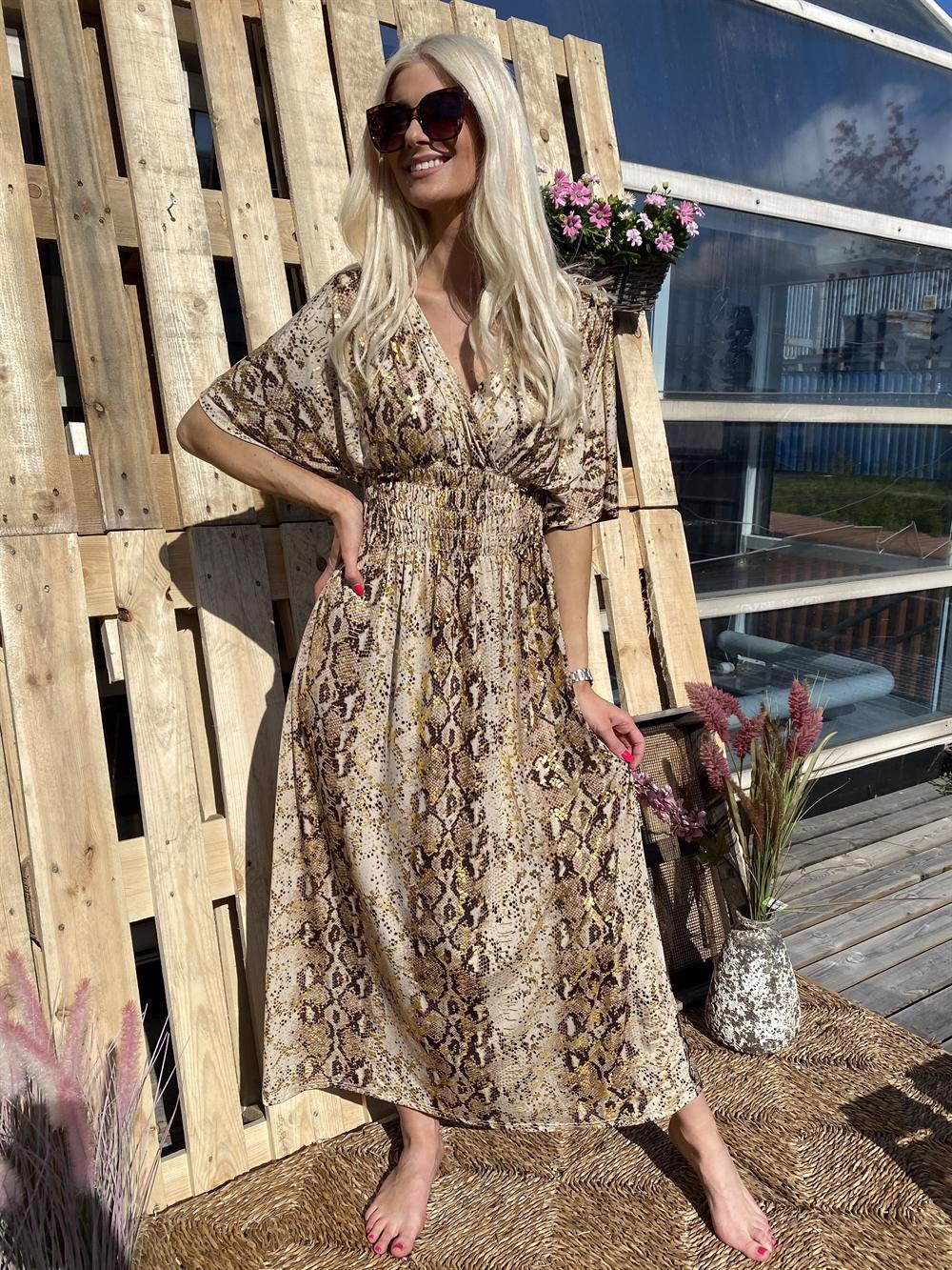 Pams - Lång mönstrad elastisk klänning