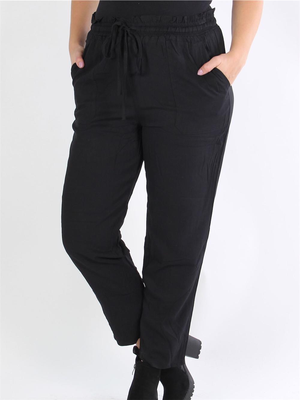 Amy - Svarta lösa byxor med elastisk kant