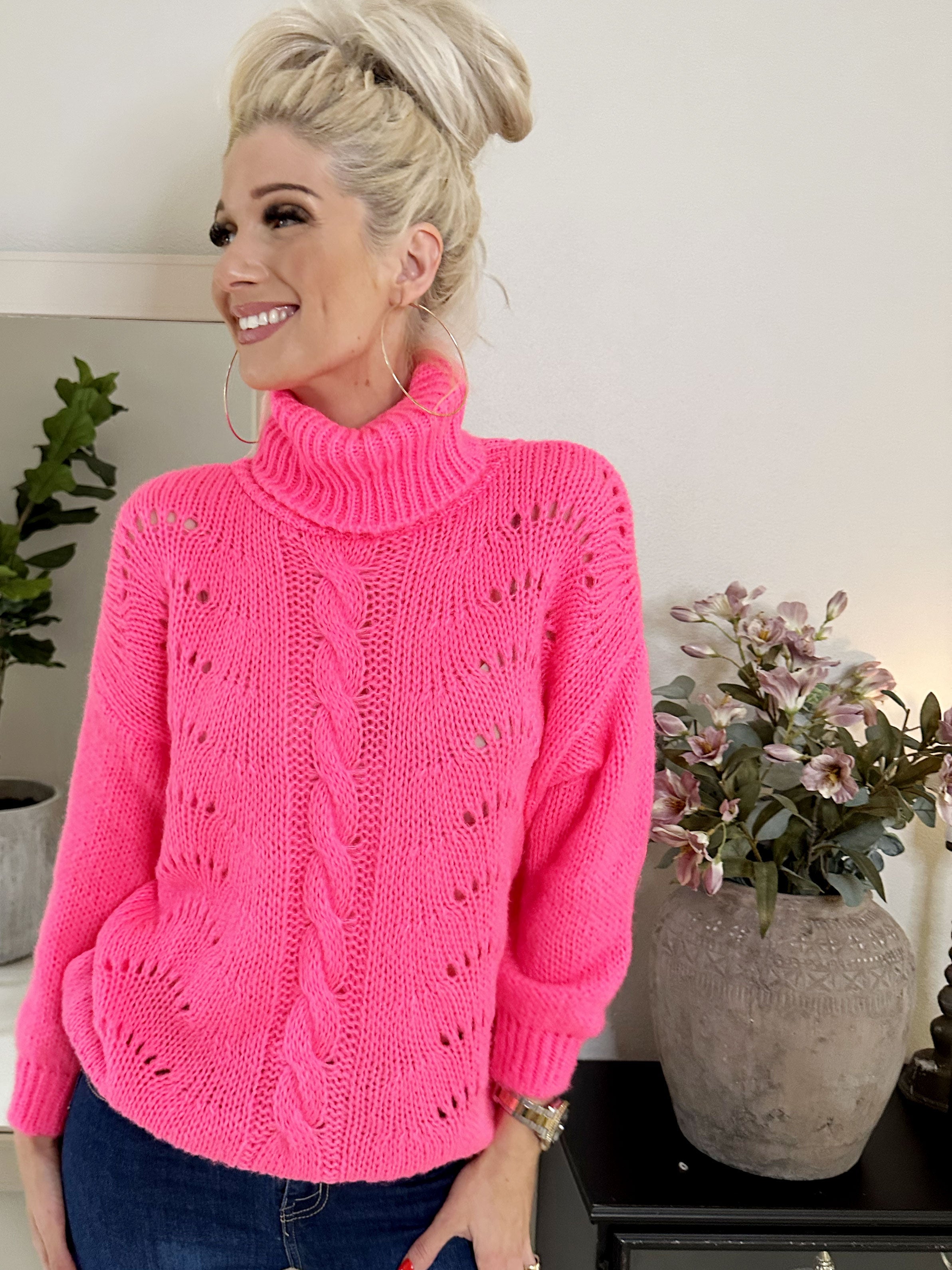 Marlena - Söt, mjuk stickning med rullkrage - Pink