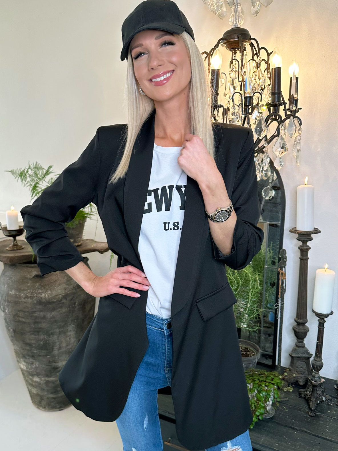 Mila Long - Snygg blazer med veck på ärmen