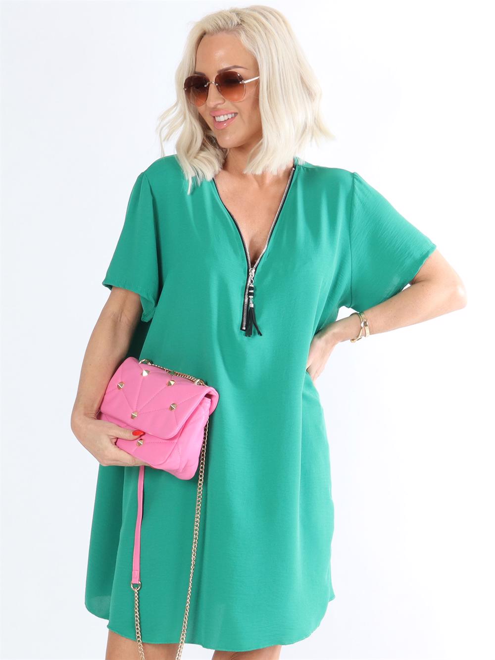 Acacie - Beige tunika klänning med dragkedja