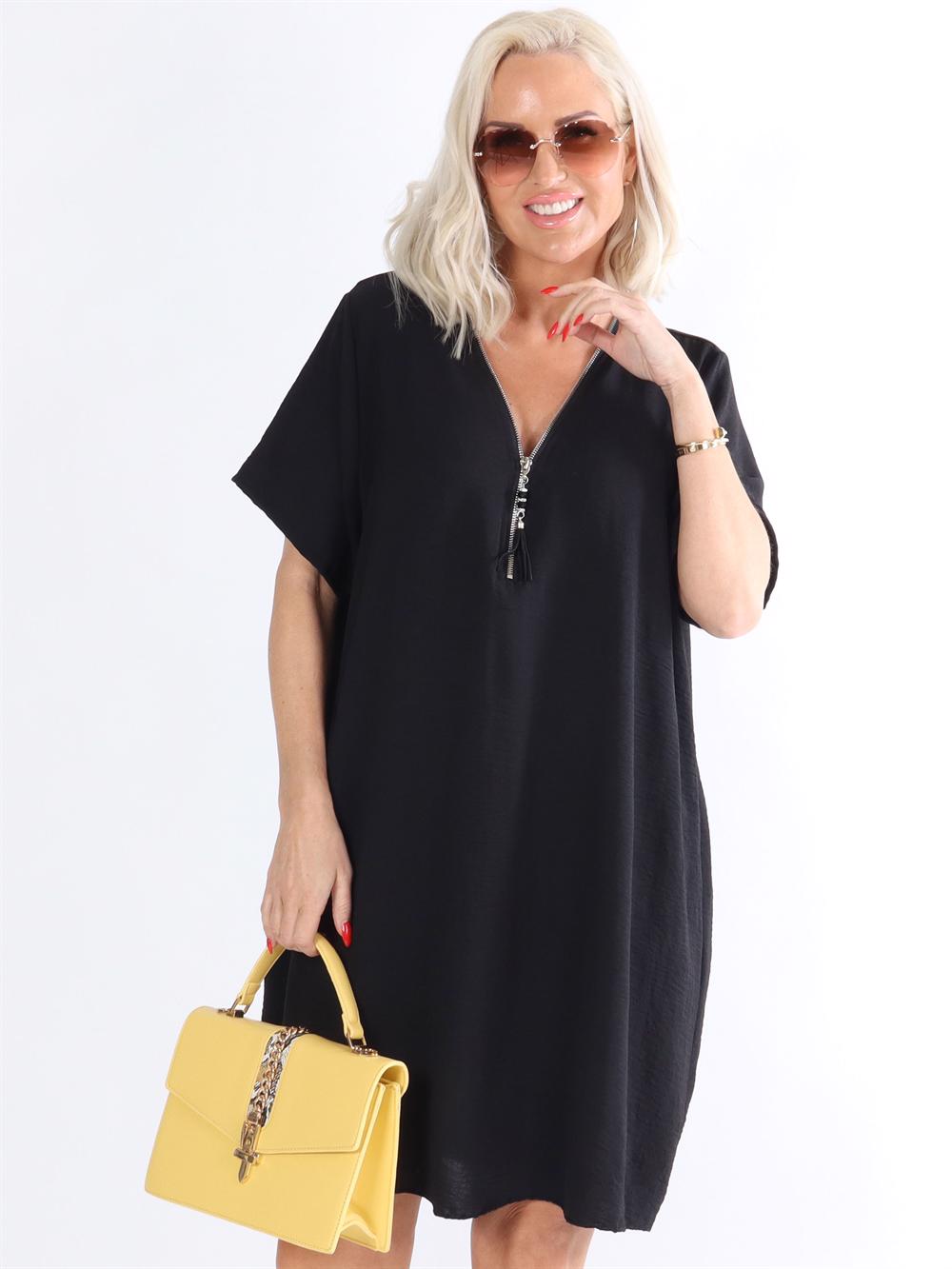 Acacie - Beige tunika klänning med dragkedja