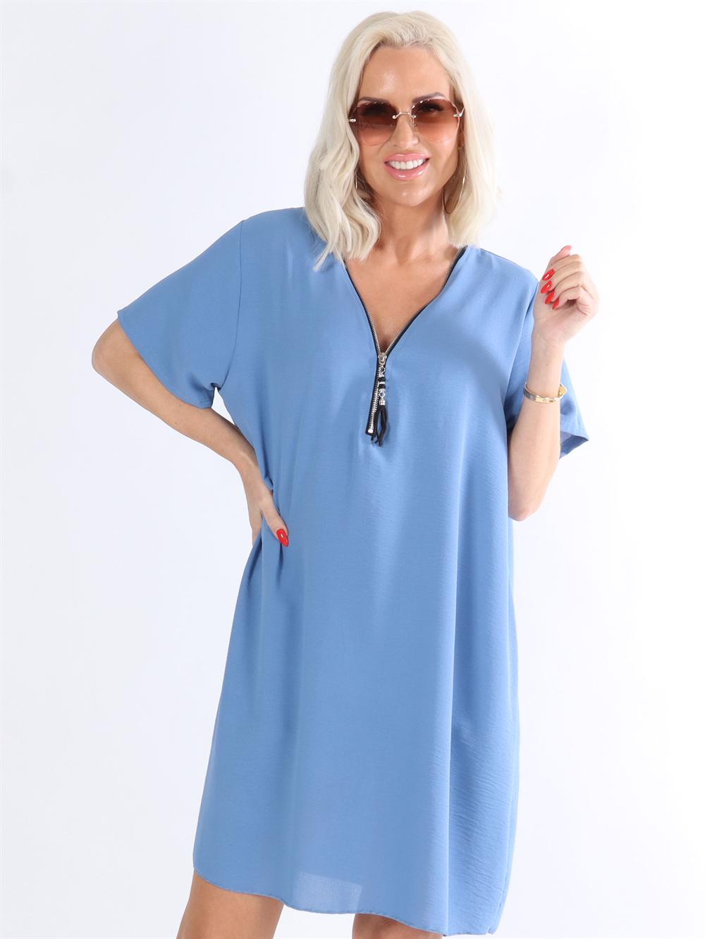 Acacie - Beige tunika klänning med dragkedja