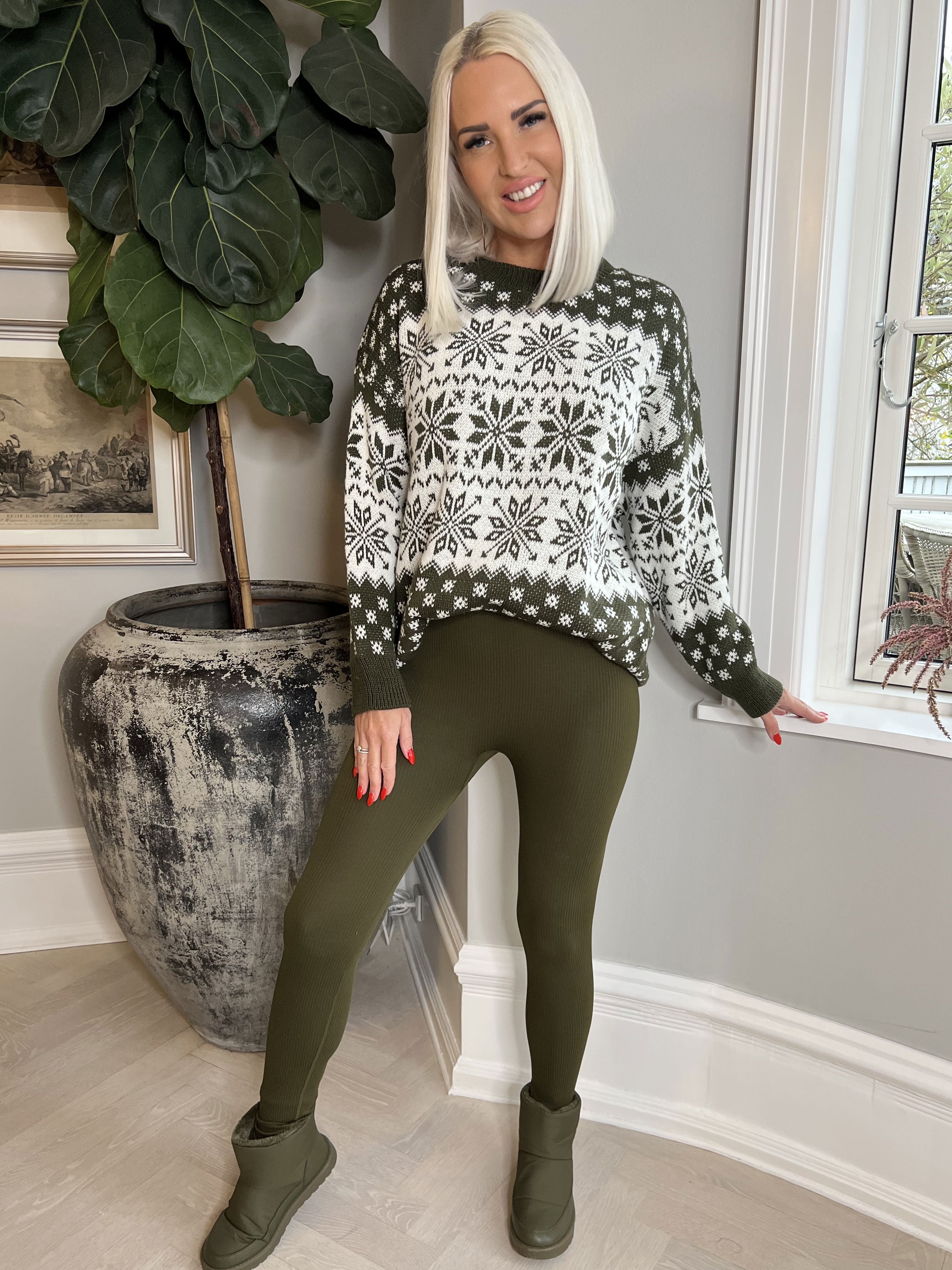 Laura - Elastiska leggings med hög midja - Army