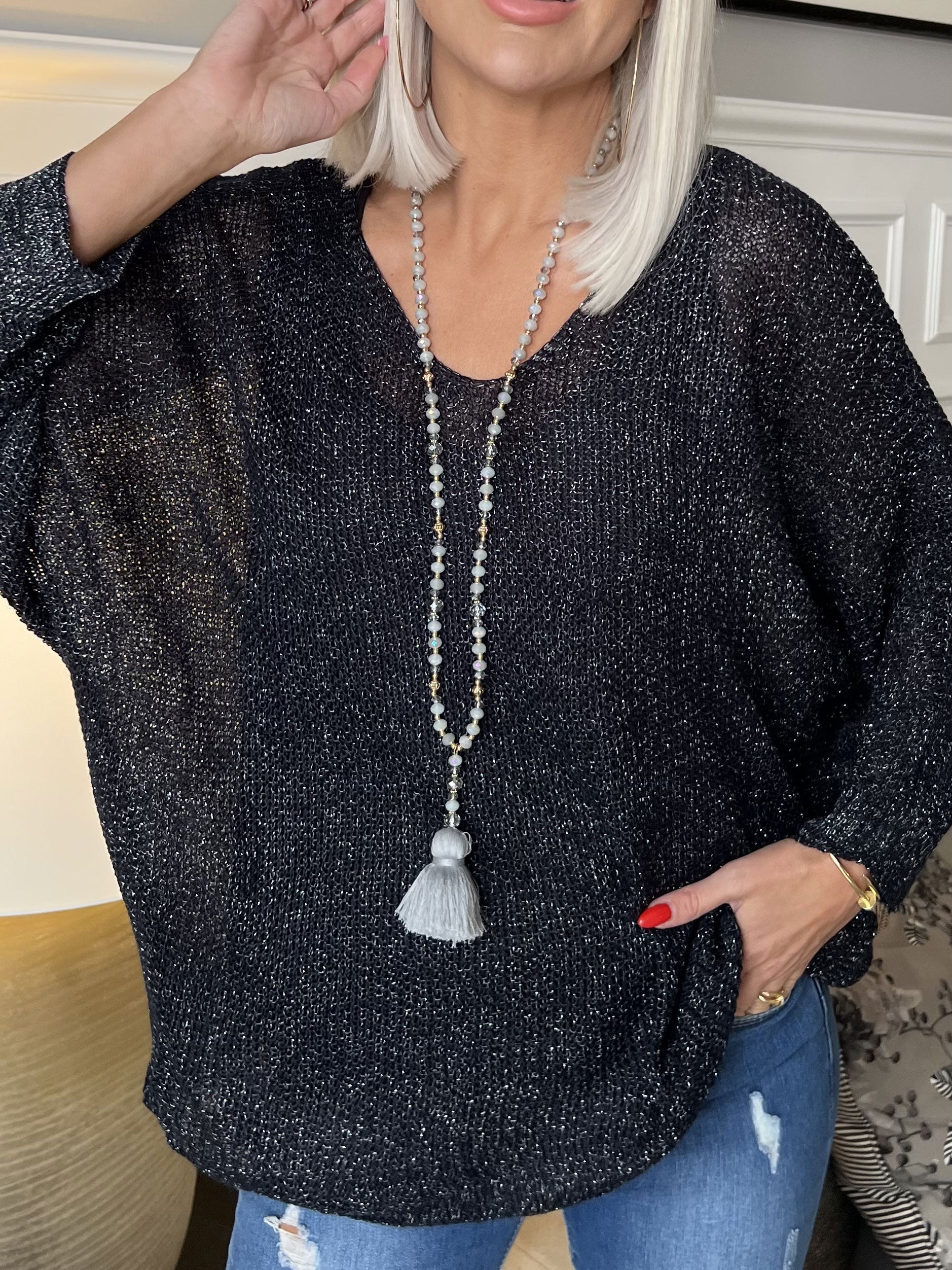 Adiah - Ljus marinblått stickat med glimmertrådar - Navy