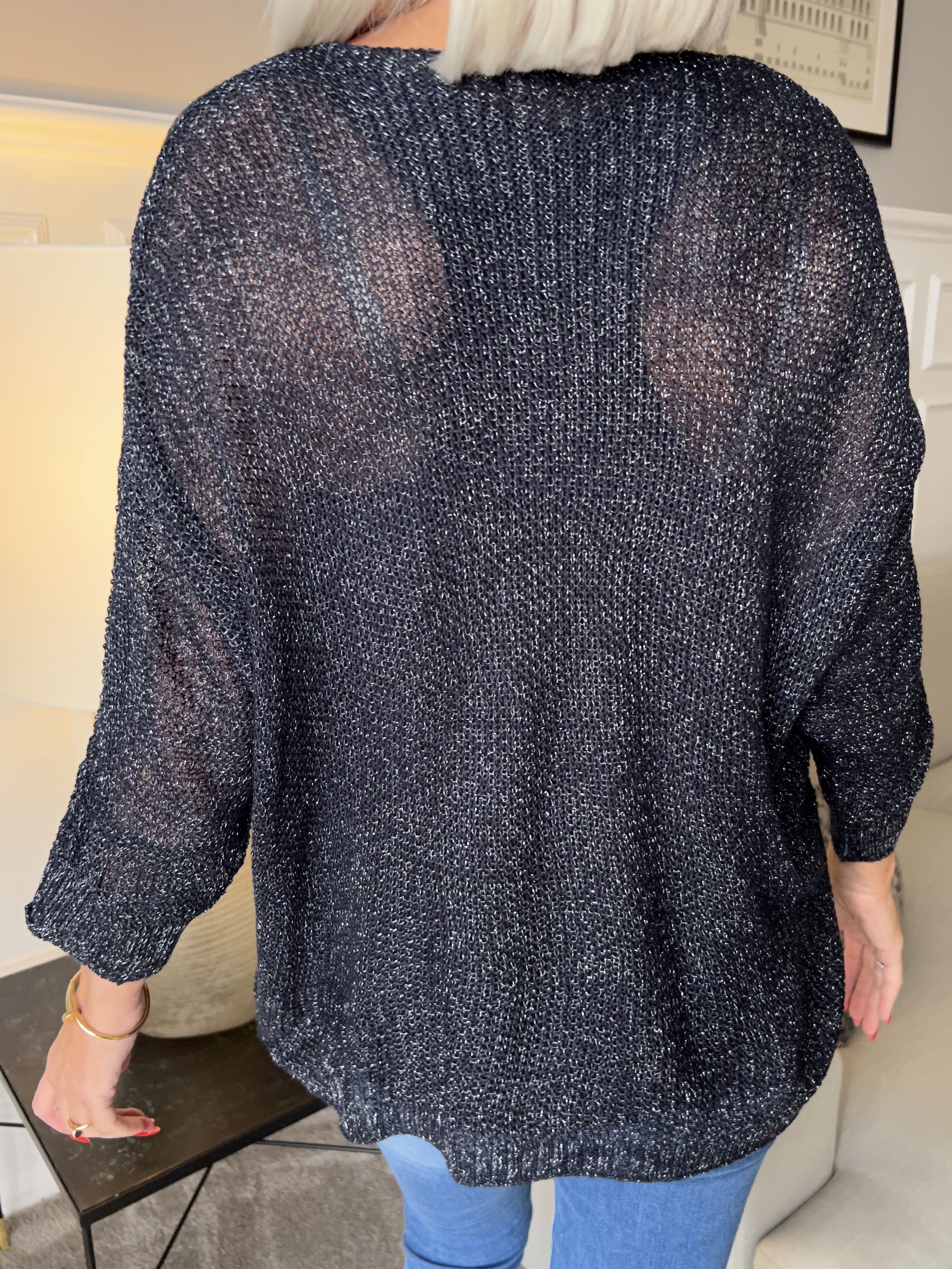 Adiah - Ljus marinblått stickat med glimmertrådar - Navy