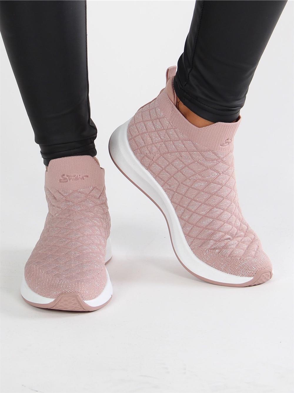 Benedicta - Svarta strumpsneakers med tunna glimmertrådar i