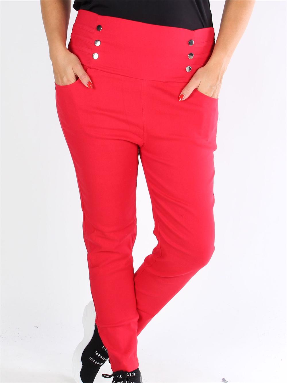 Alette - Svarta byxor i denimlook med silverdetaljer framtill