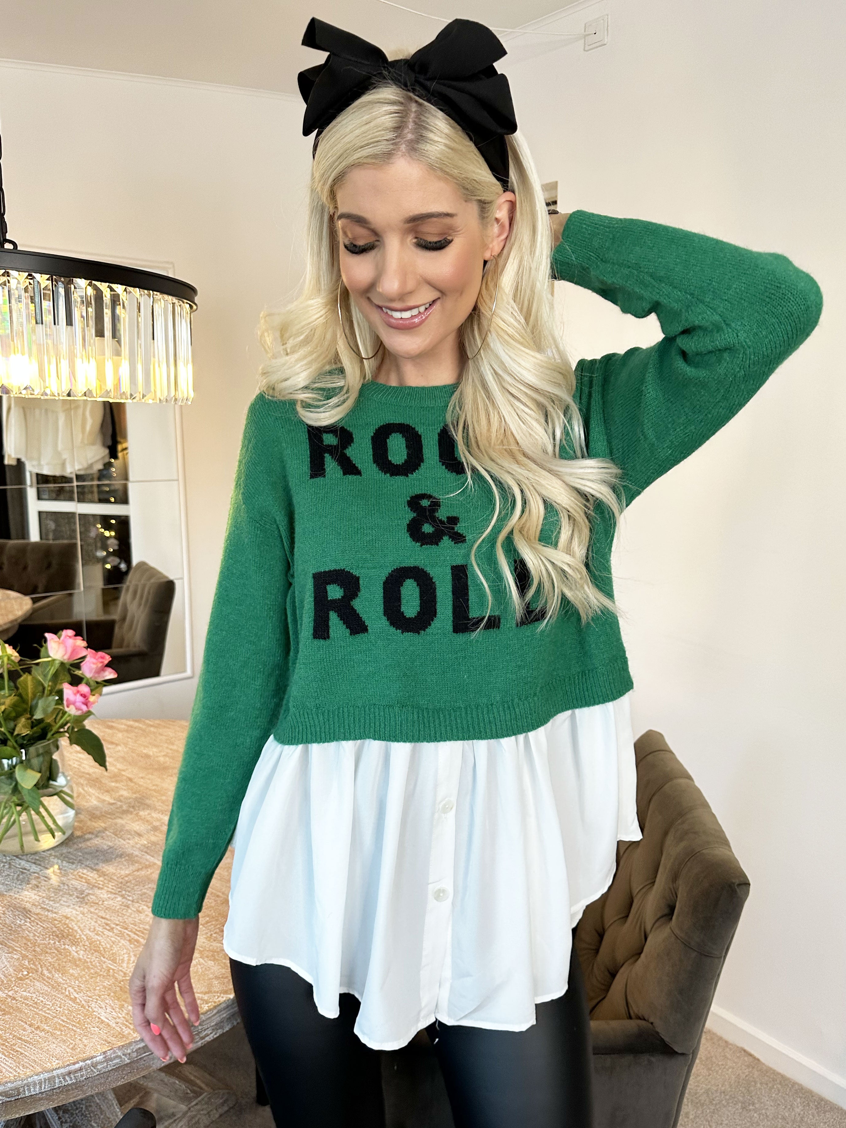 Rock N Roll - Stickad blus med insydd skjorta