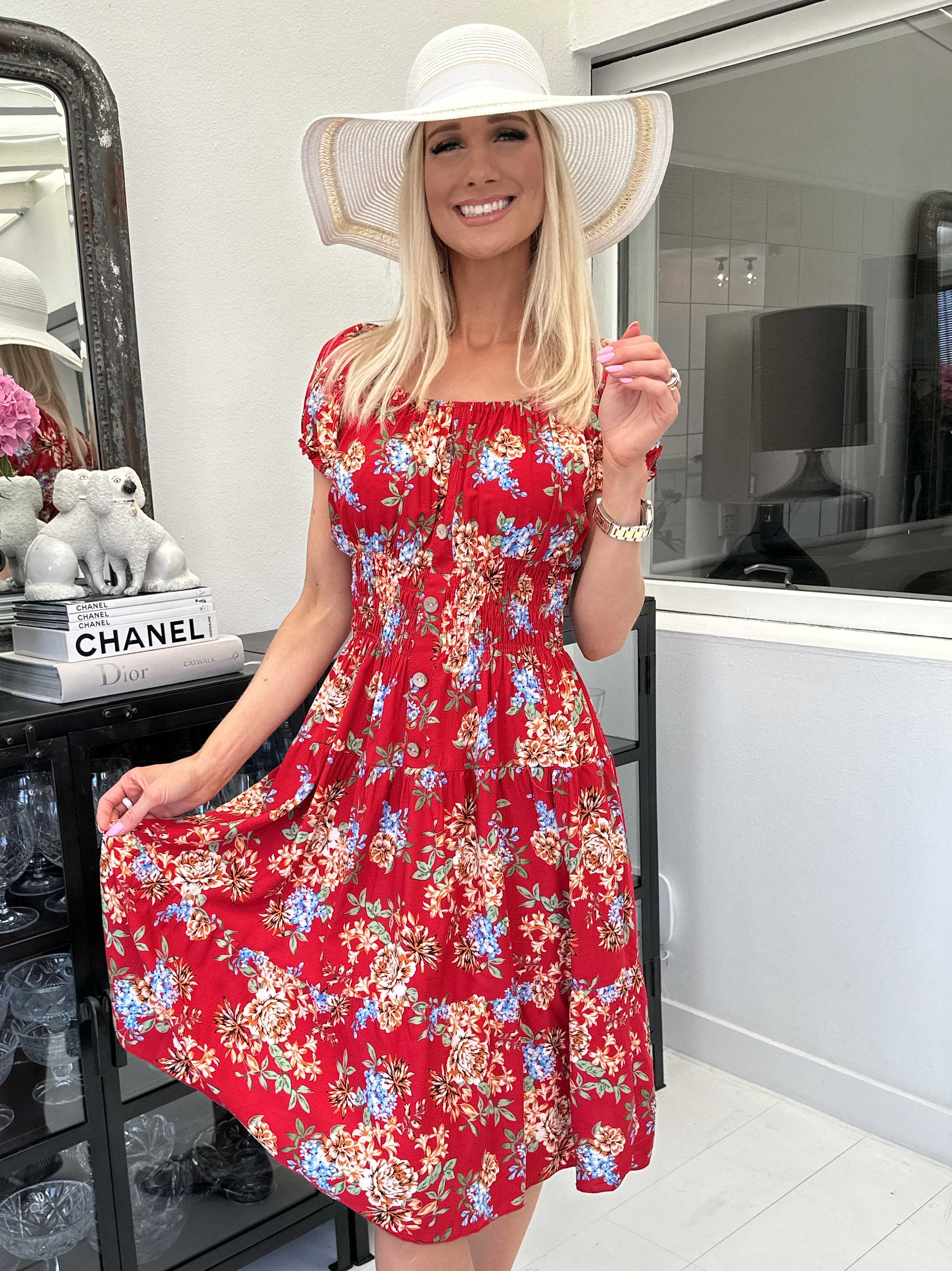 Finalia Summer Short - Söt blommig klänning med puffärmar