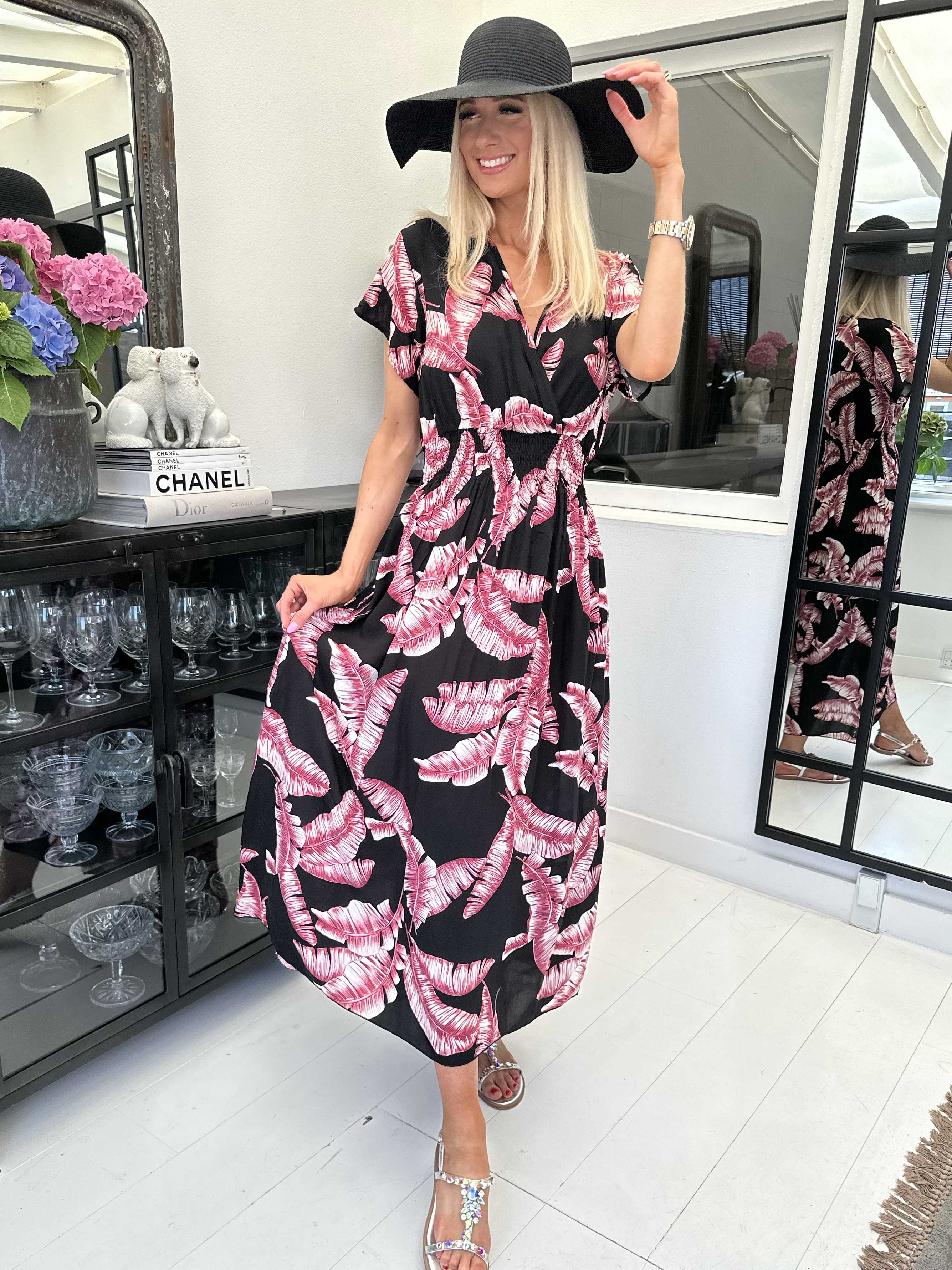 Misha leaf - Söt lång blommig klänning med smock