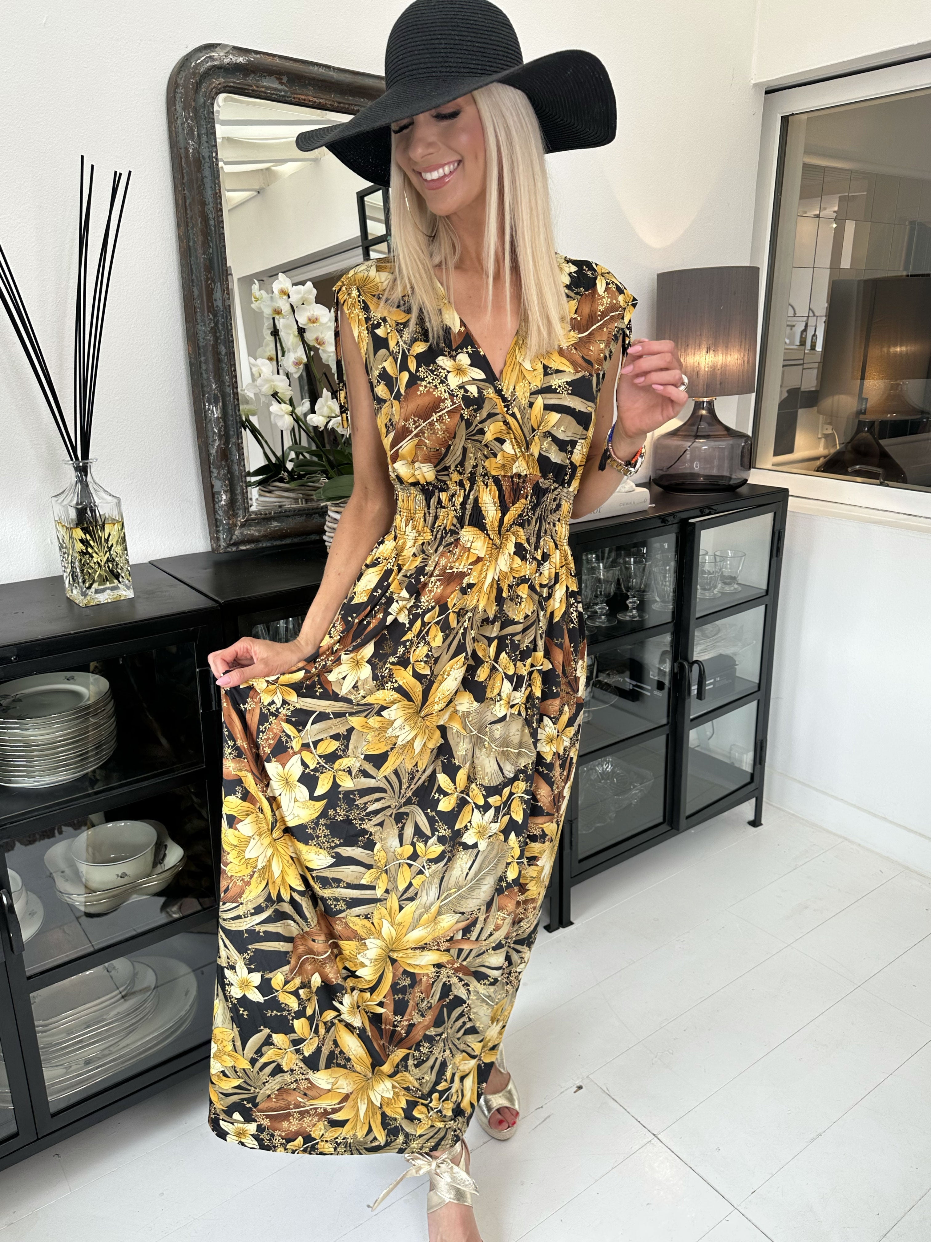 Pams Sleeveless - Lång elastisk klänning i skrynkelfritt tyg