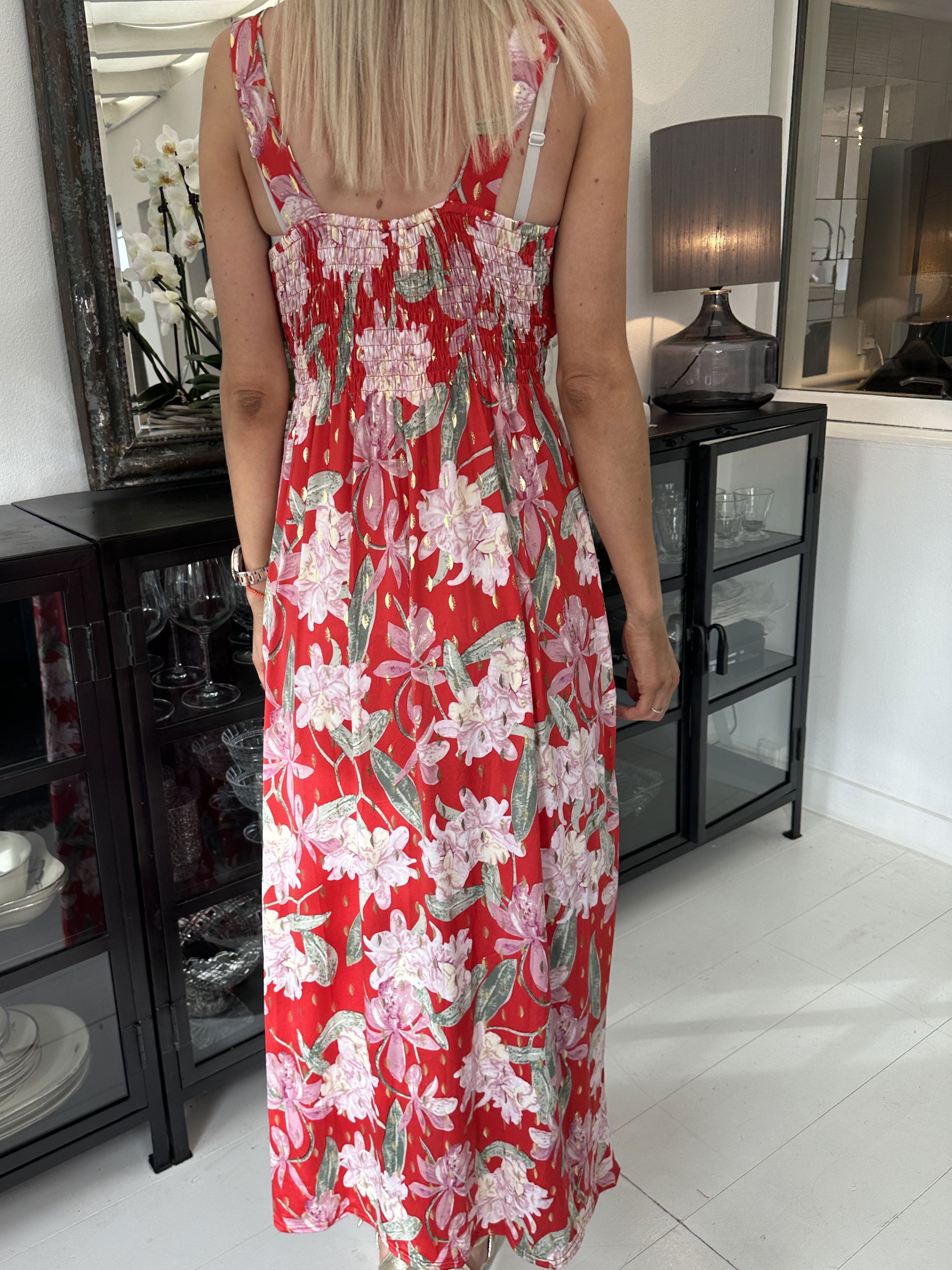 Kenza Flower - Klänning med band i elastiskt tyg - Navy