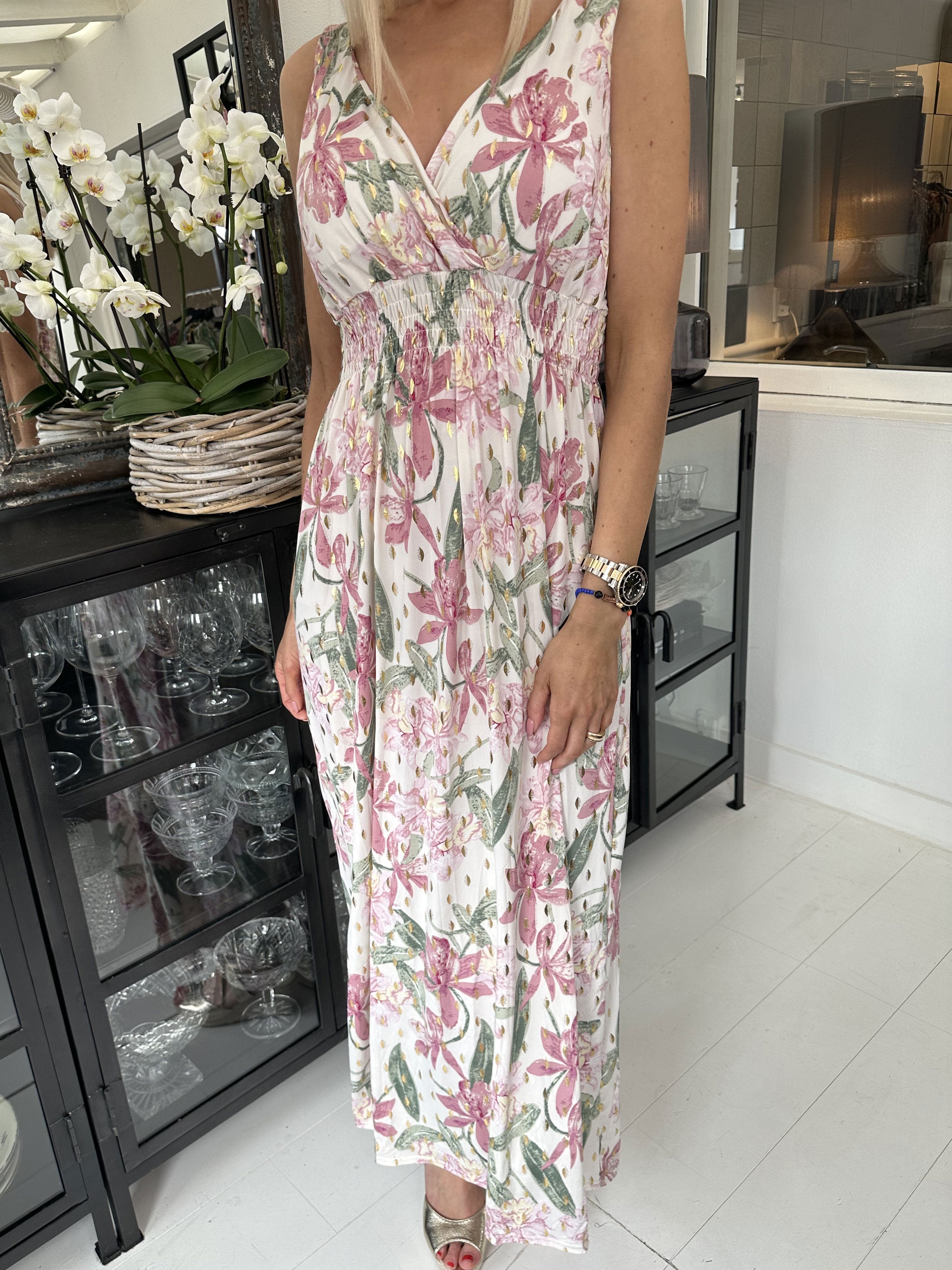 Kenza Flower - Klänning med band i elastiskt tyg