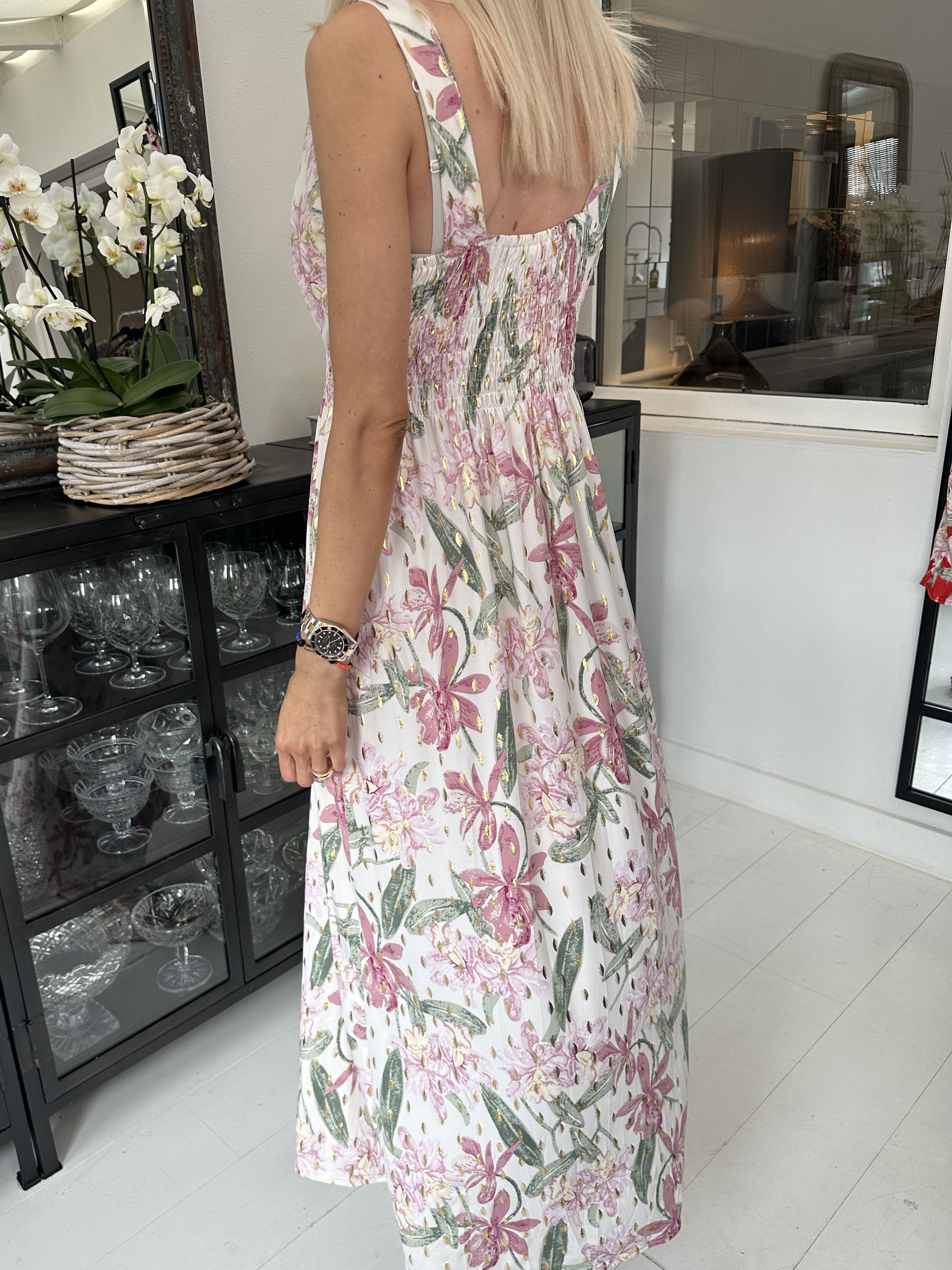 Kenza Flower - Klänning med band i elastiskt tyg